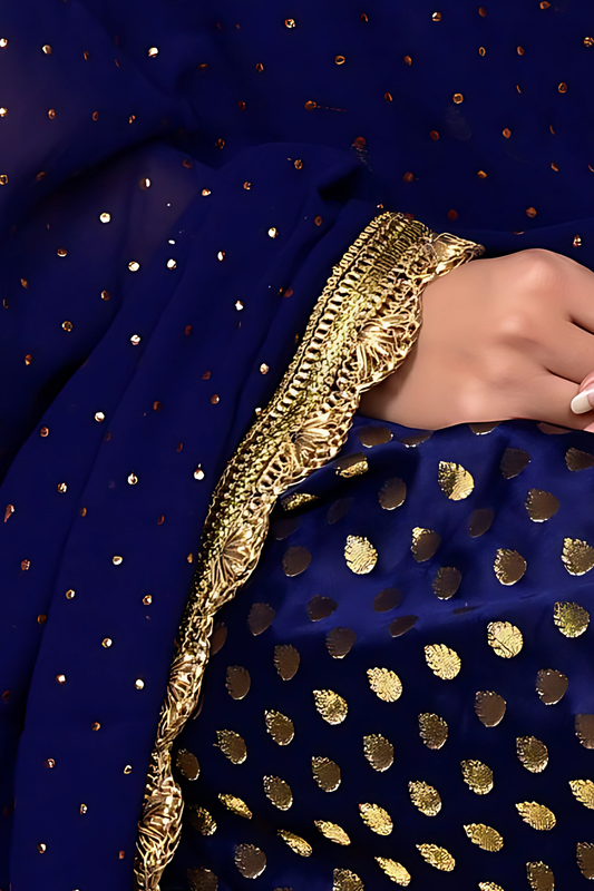 Navy Blue Brocade Twin Set With Dupatta Set 3