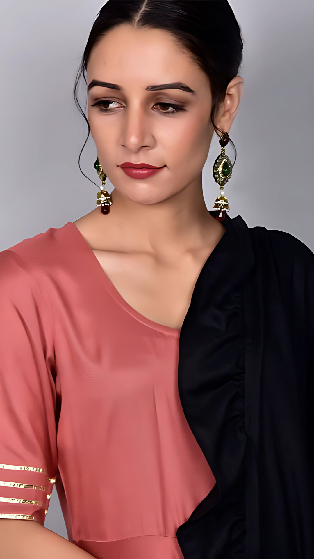 Zubaida Peach And Black Frill Suit With Dupatta Set