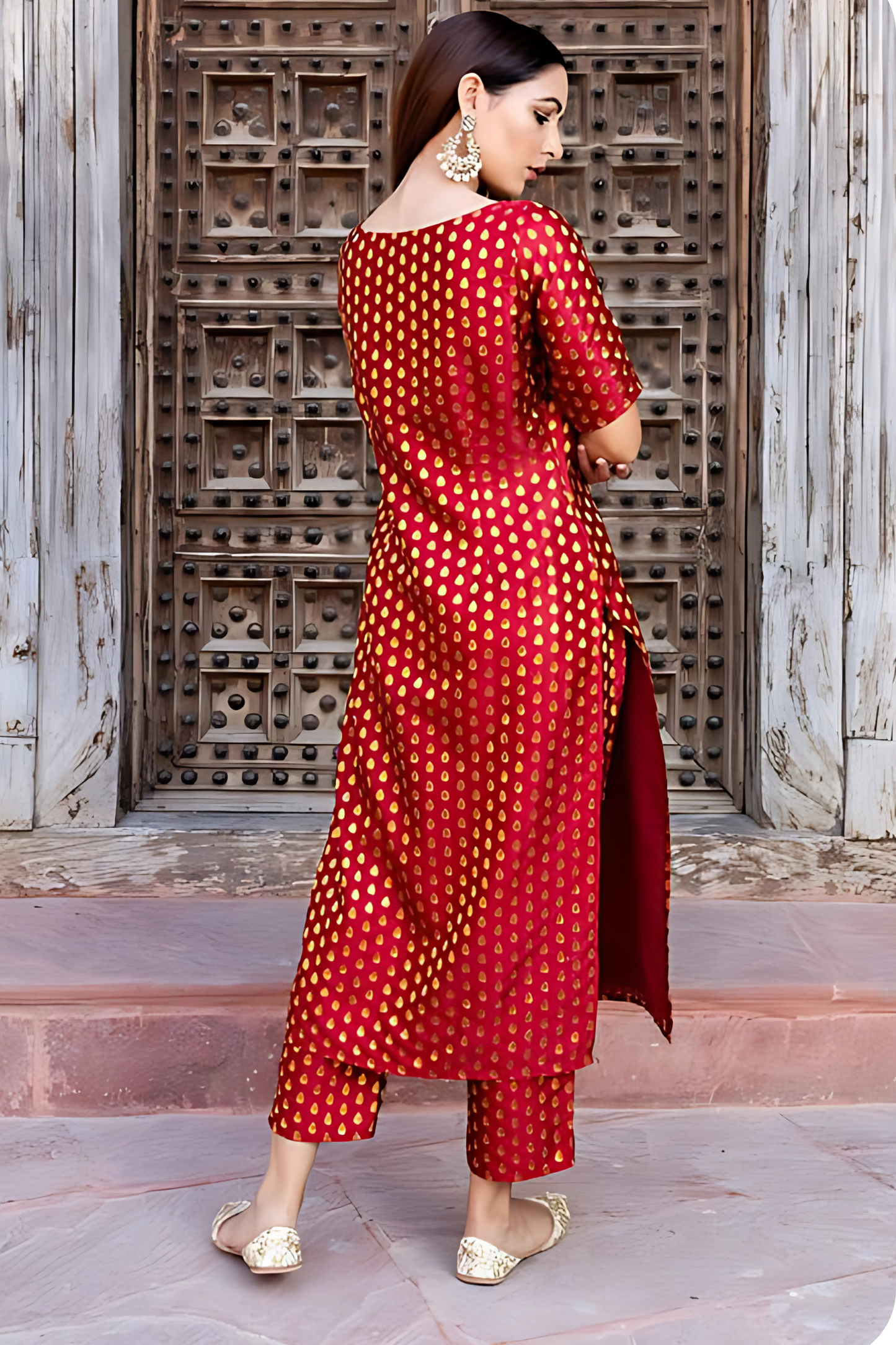 Deep Red Brocade Kurta And Pant With Dupatta (Set of 3)