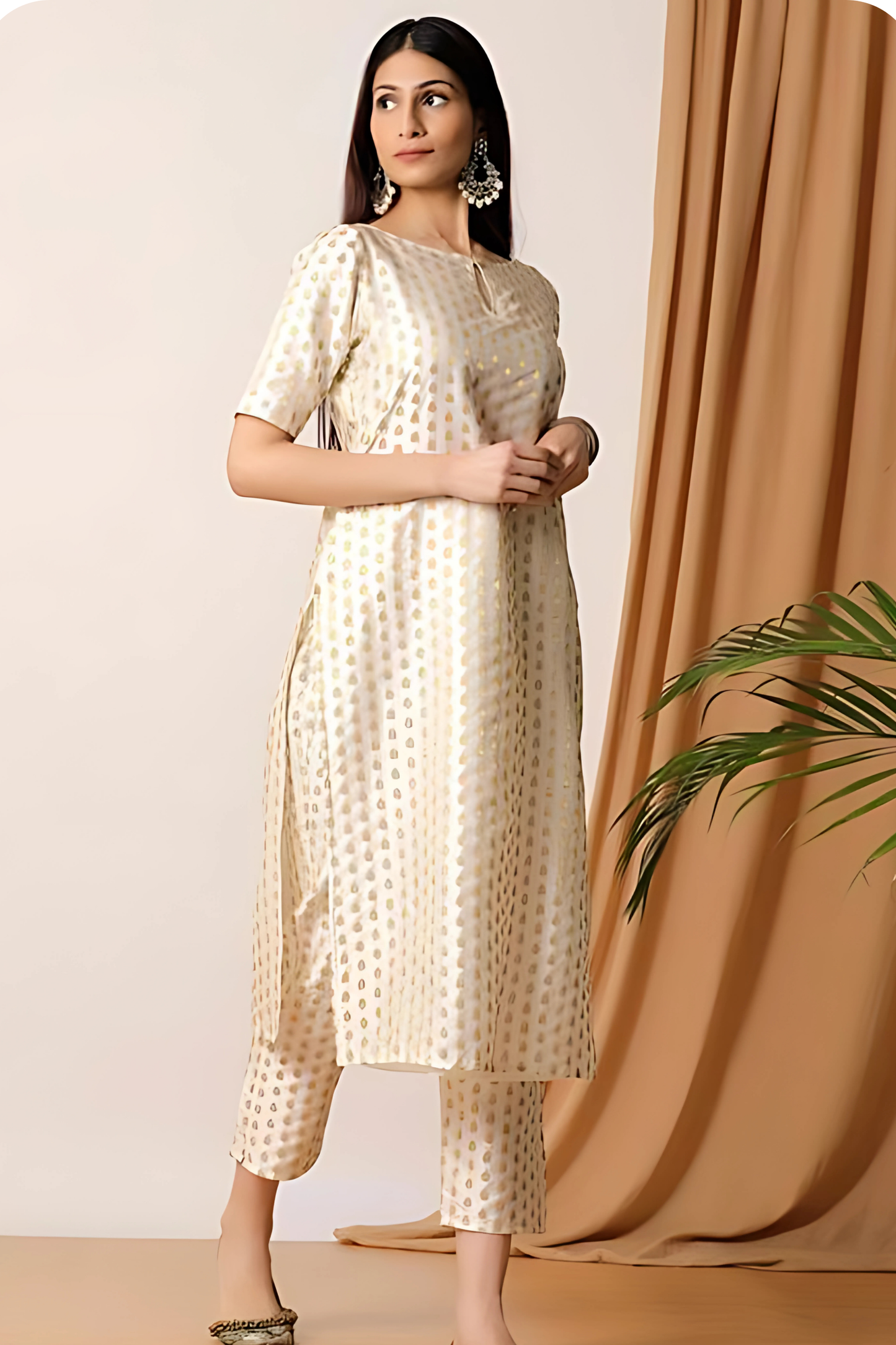 Ivory Brocade Kurta And Pant With Bandhani Dupatta (Set of 3)