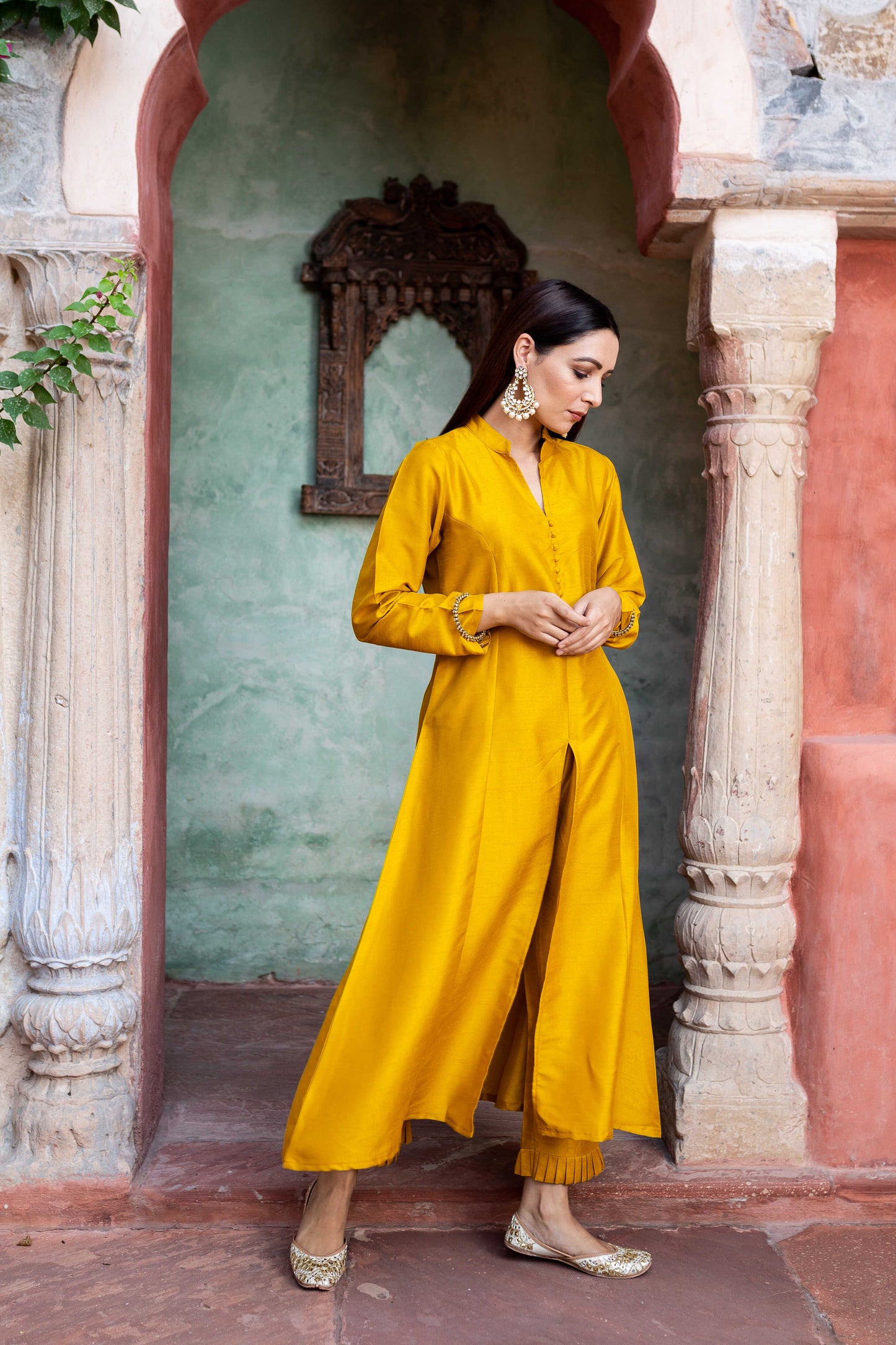 Marigold Mustard Silk Kurta And Pant With Dupatta (Set of 3)