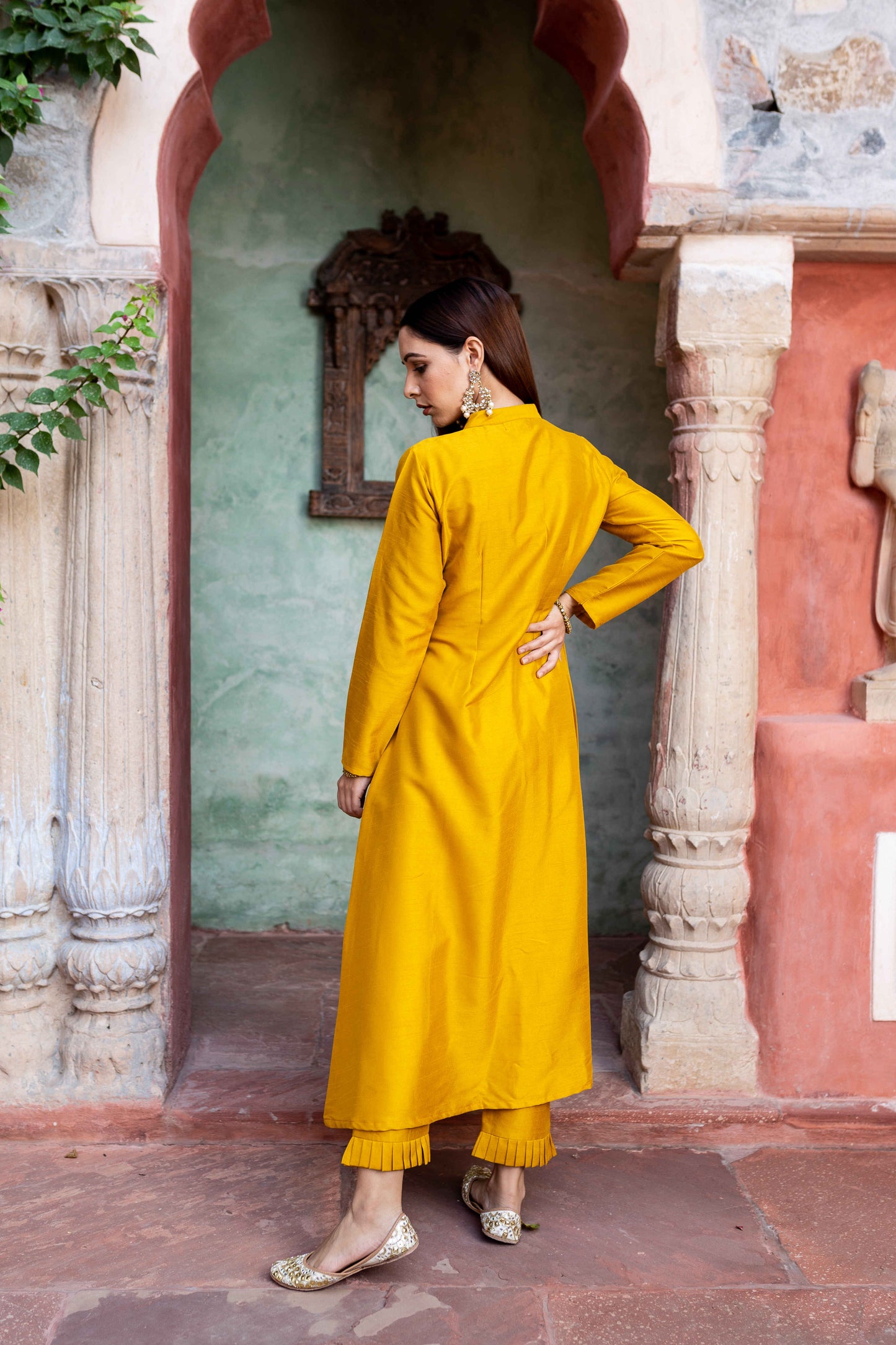 Marigold Mustard Silk Kurta And Pant With Dupatta (Set of 3)