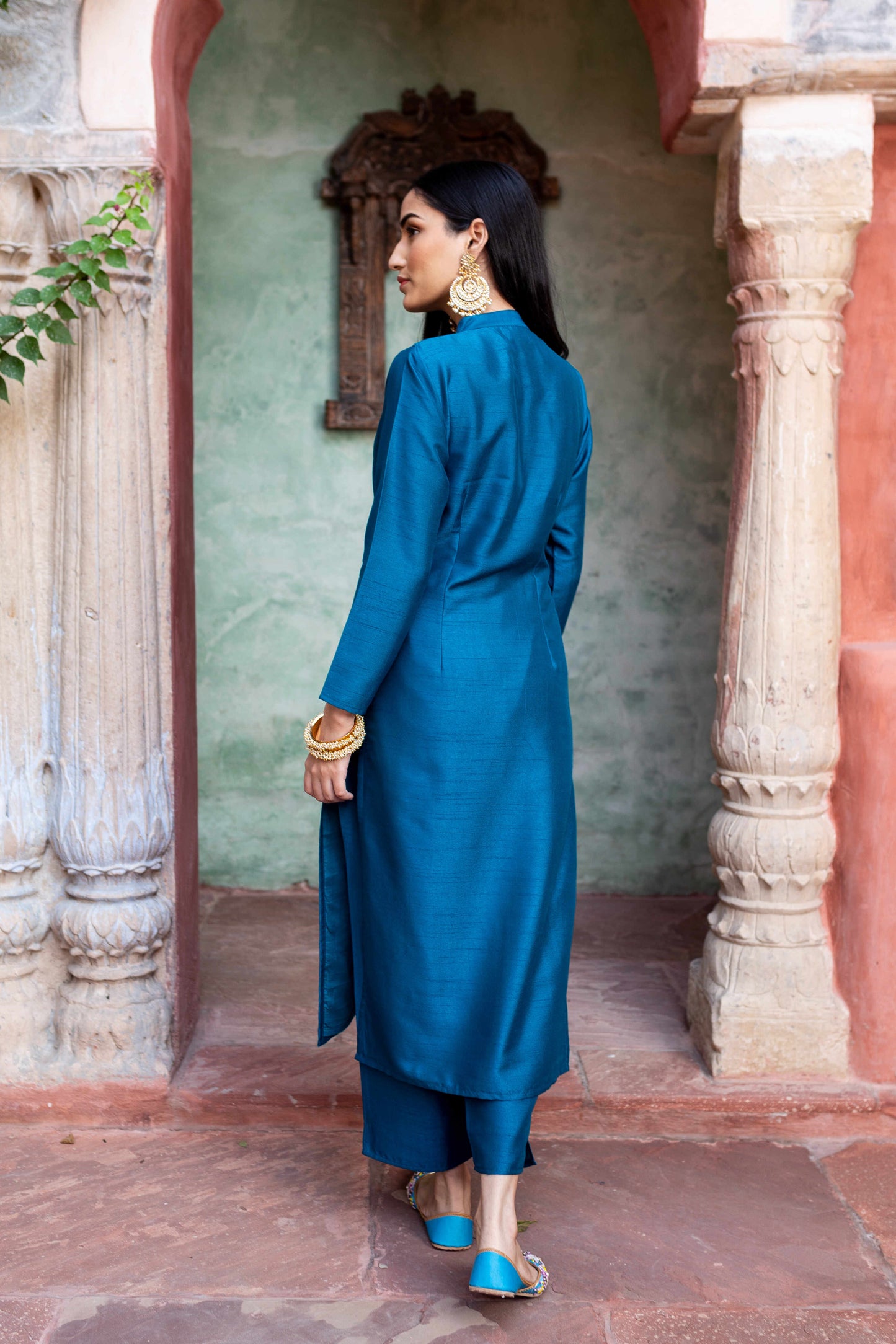 Afsana Teal Blue Silk Kurta And Pant With Dupatta (Set of 3)