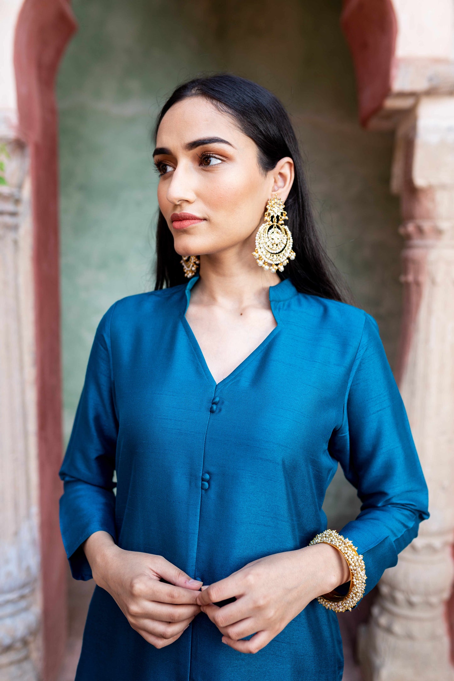 Afsana Teal Blue Silk Kurta And Pant With Dupatta (Set of 3)