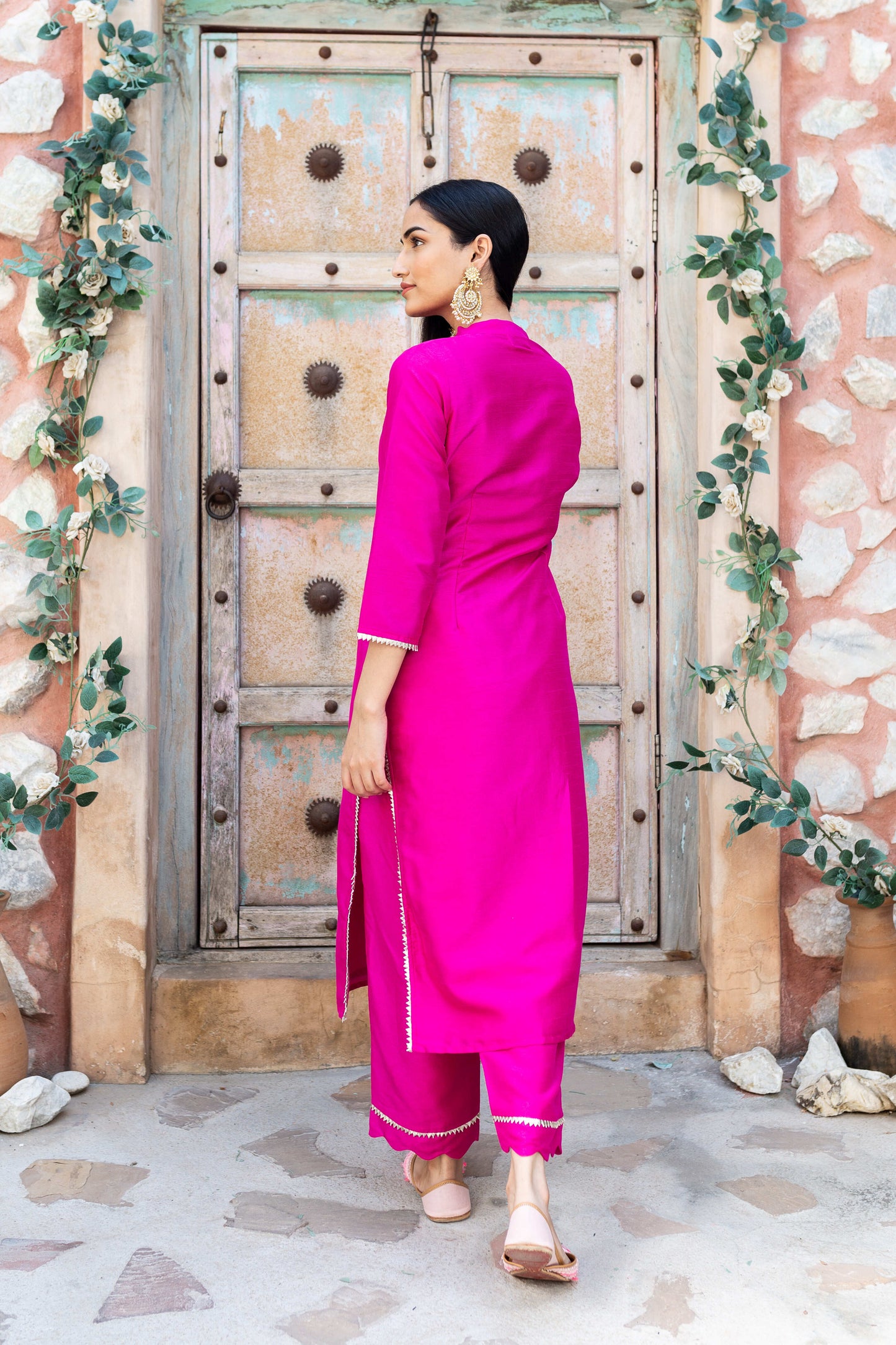 Rani Gulabi Silk Kurta And Pant With Dupatta (Set of 3)