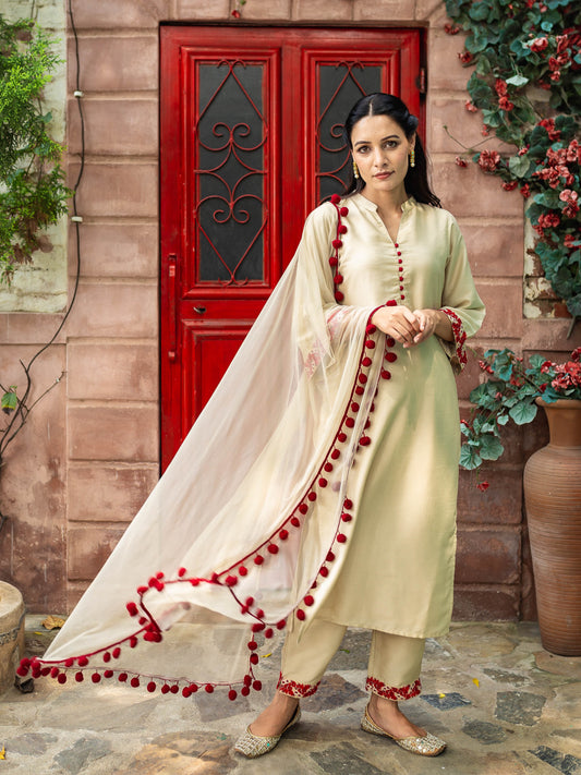 Marfa beige silk suit set
