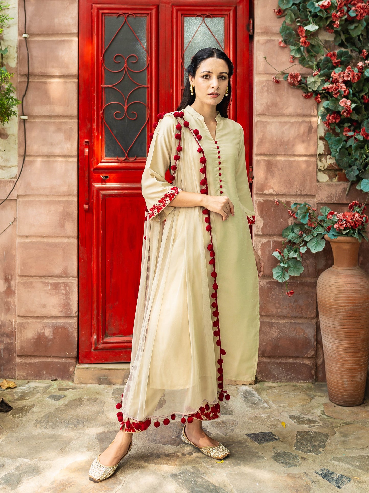Marfa beige silk suit set