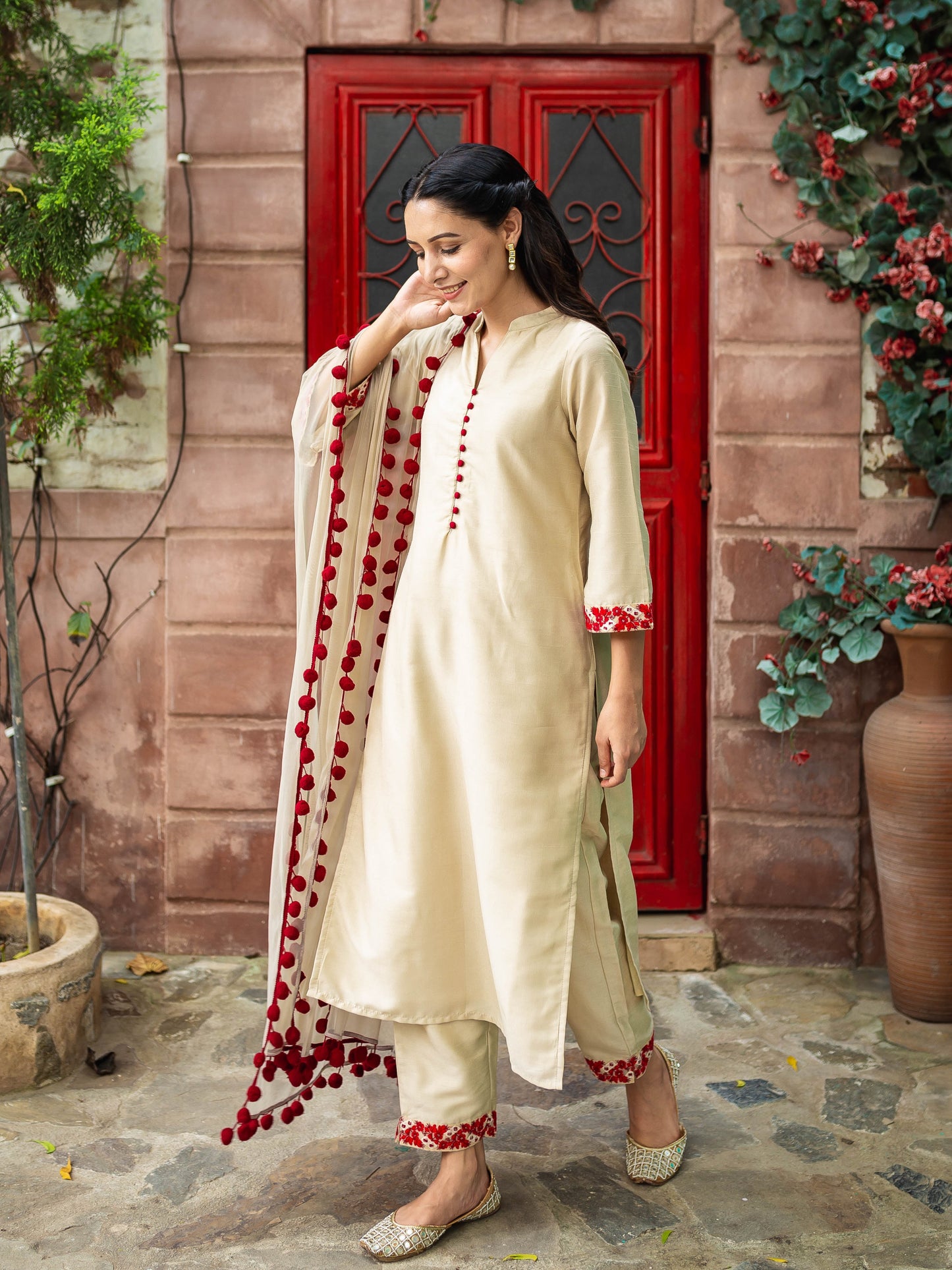 Marfa beige silk suit set