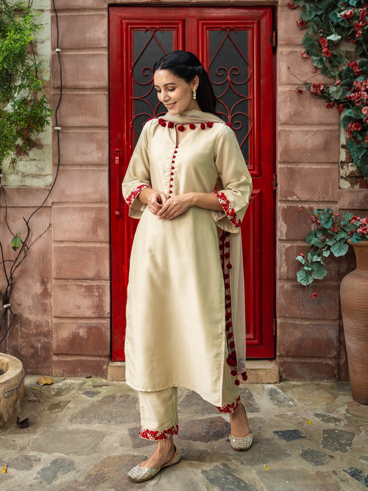 Marfa beige silk suit set