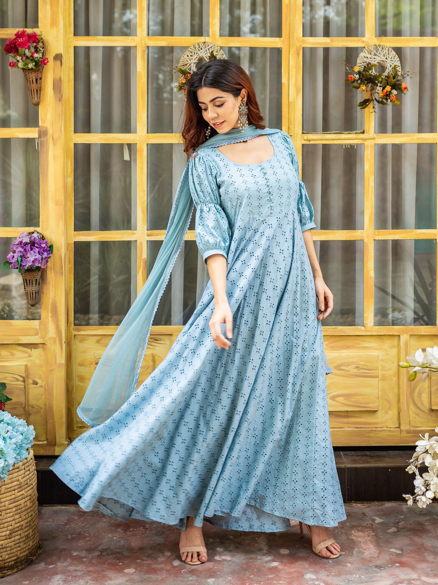 Powder blue chikankari anarkali