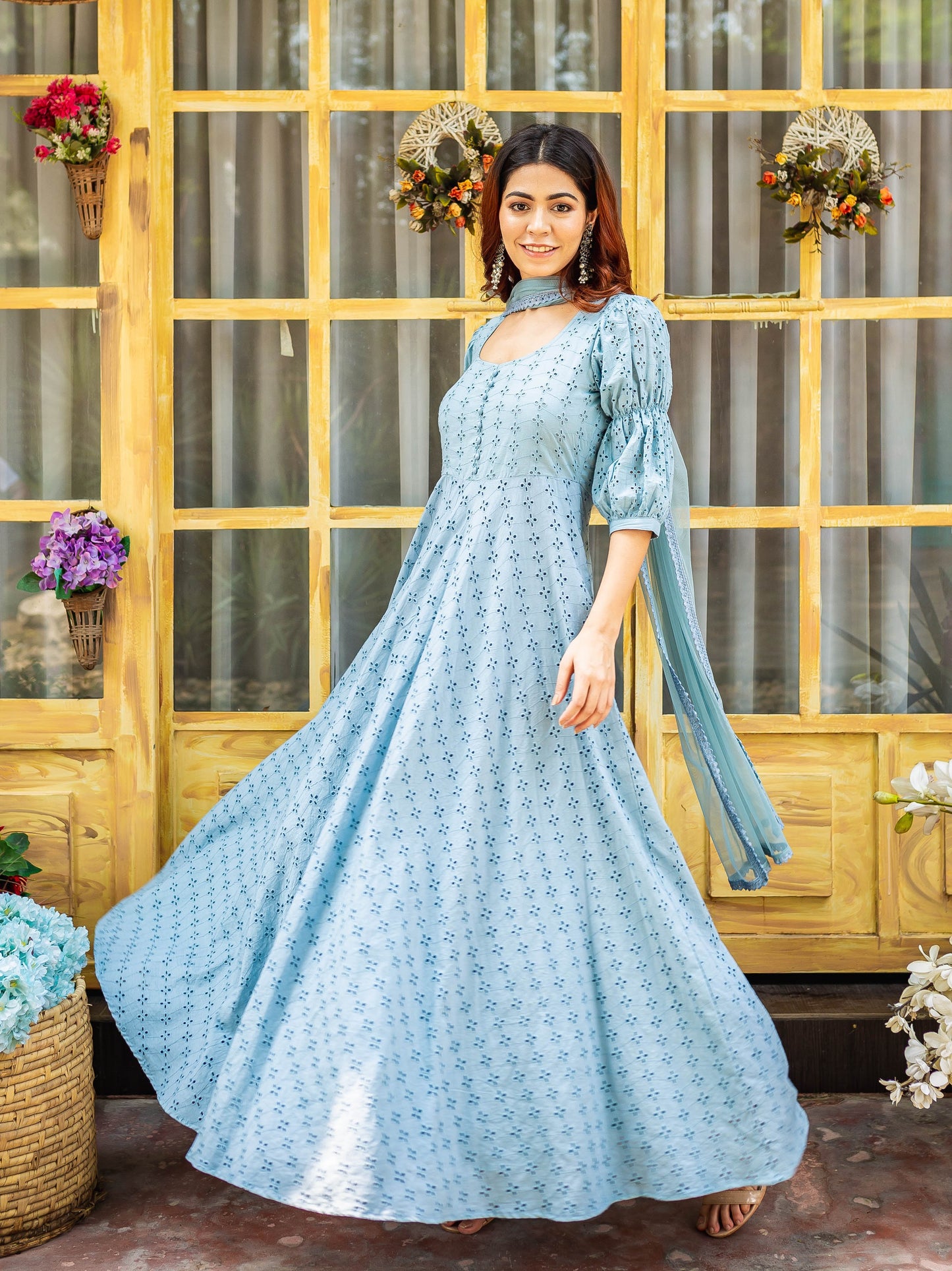 Powder blue chikankari anarkali