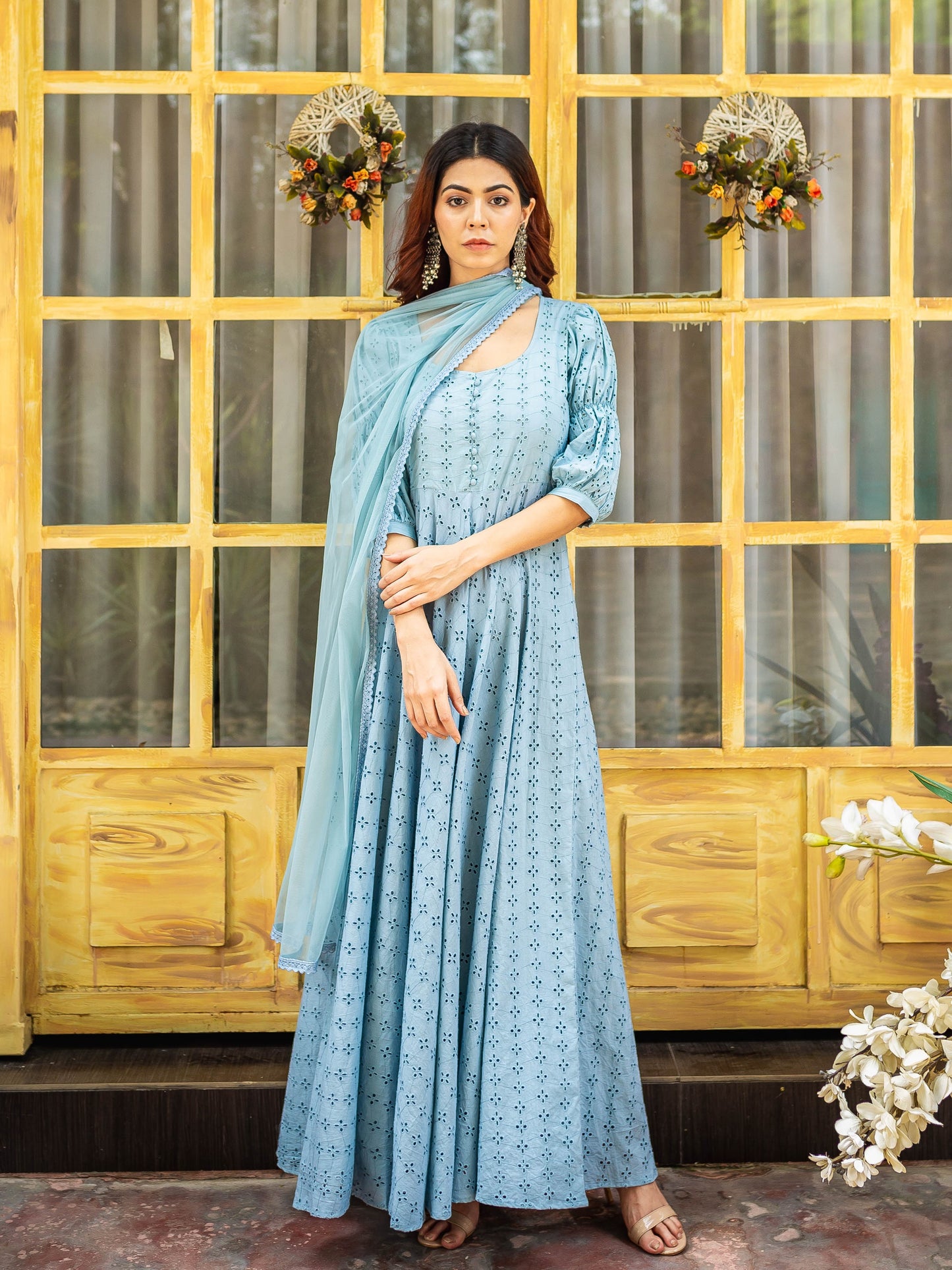 Powder blue chikankari anarkali