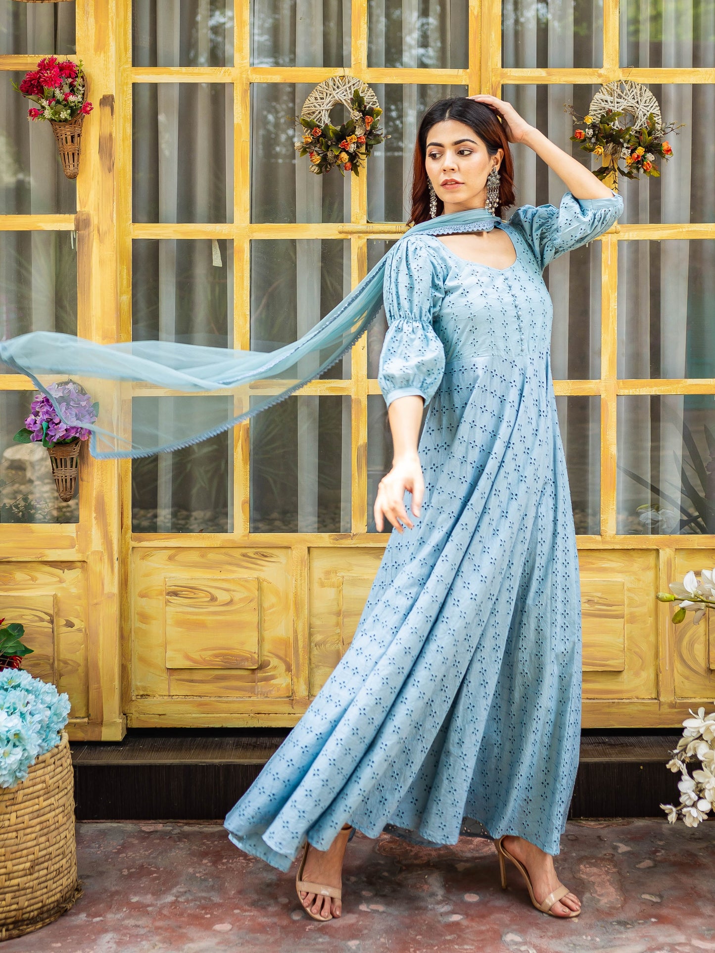 Powder blue chikankari anarkali