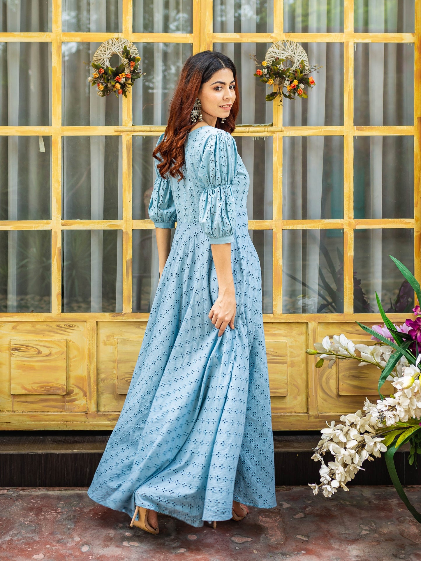 Powder blue chikankari anarkali