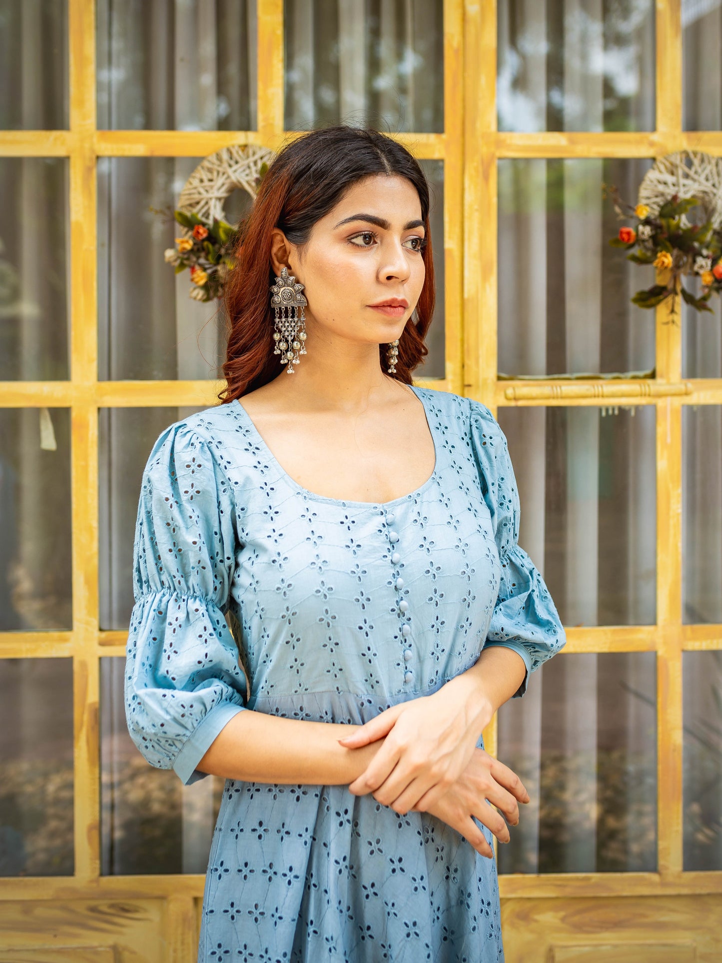 Powder blue chikankari anarkali