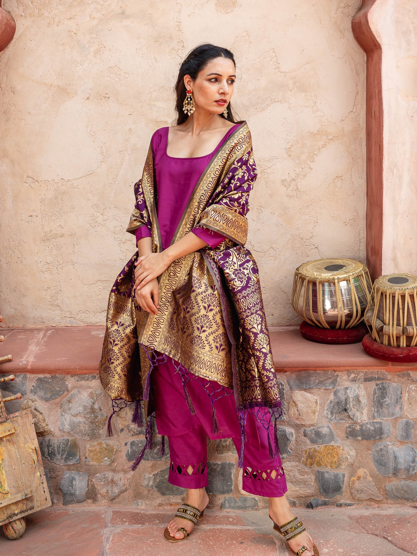 Purple silk suit with banarasi dupatta