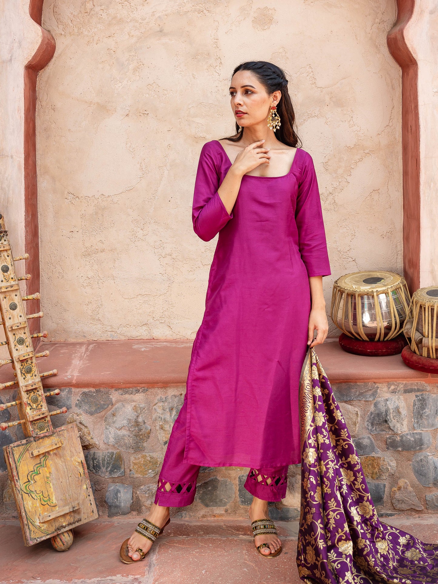 Purple silk suit with banarasi dupatta