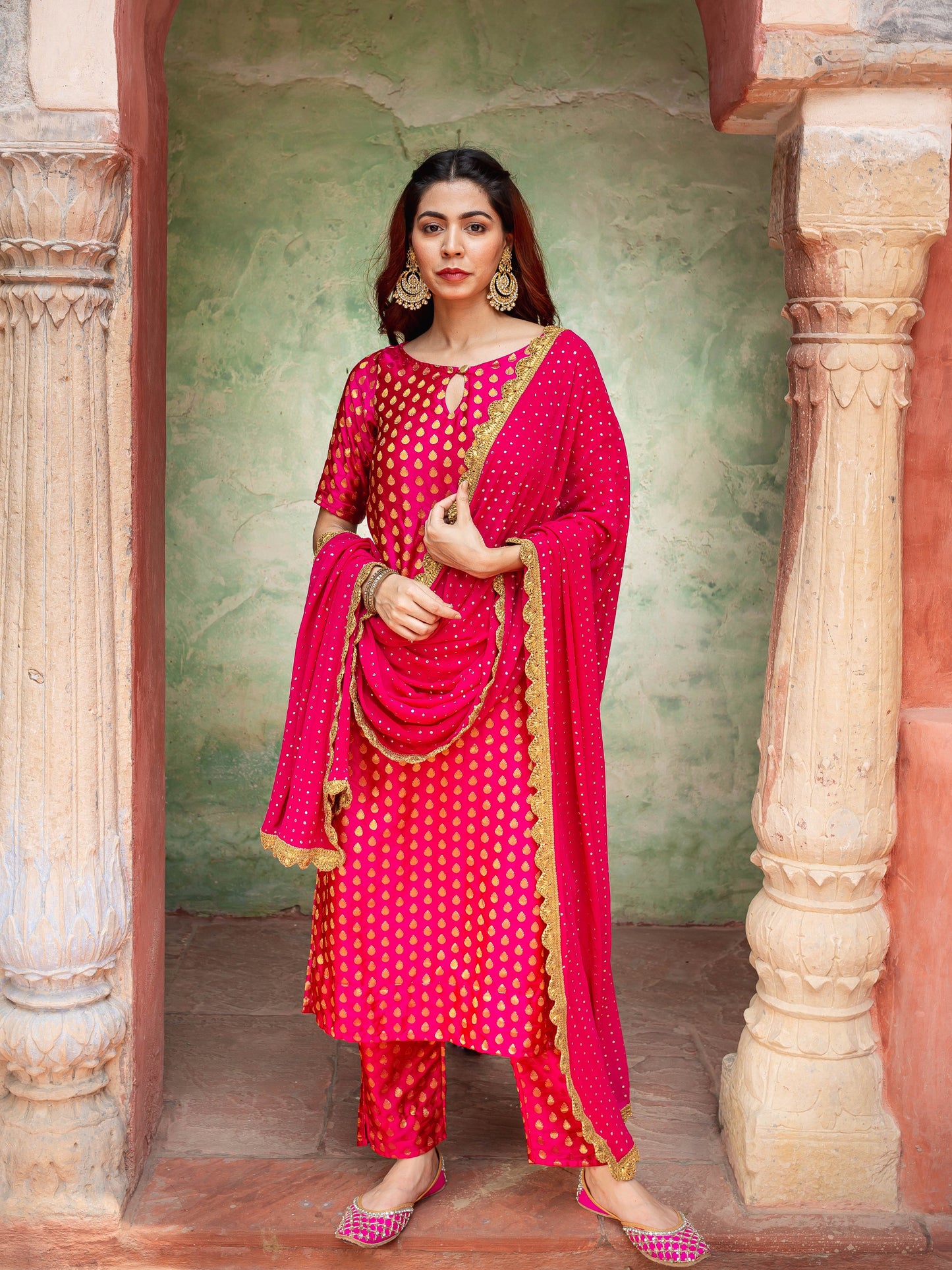 Rani pink brocade suit set