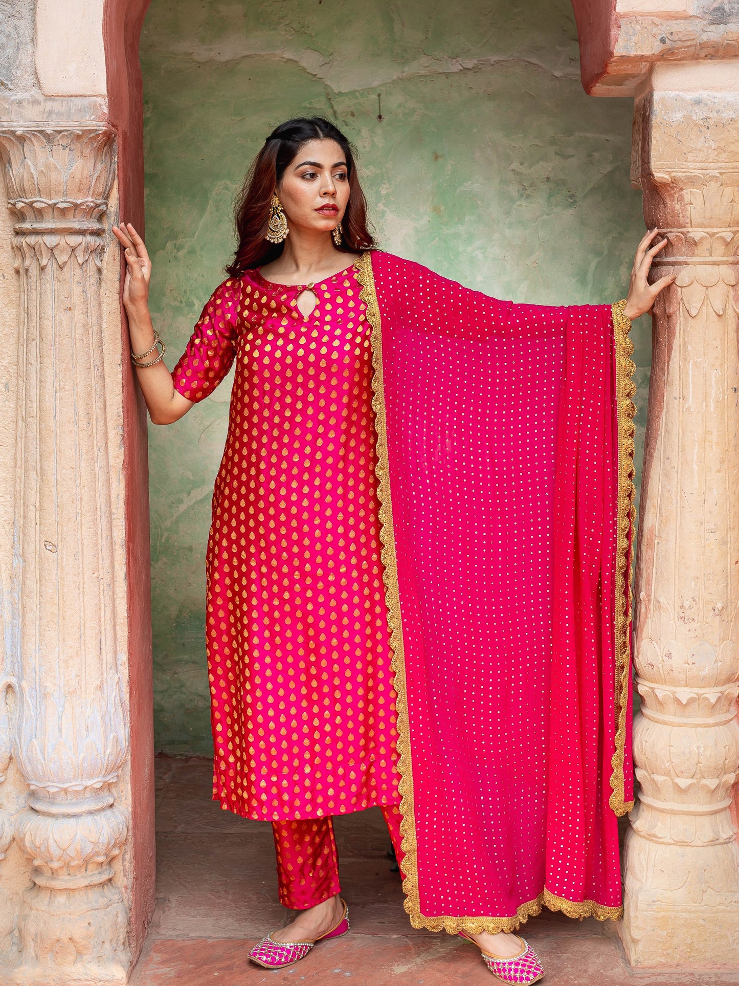 Rani pink brocade suit set