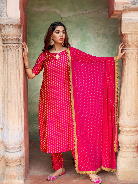 Rani pink brocade suit set