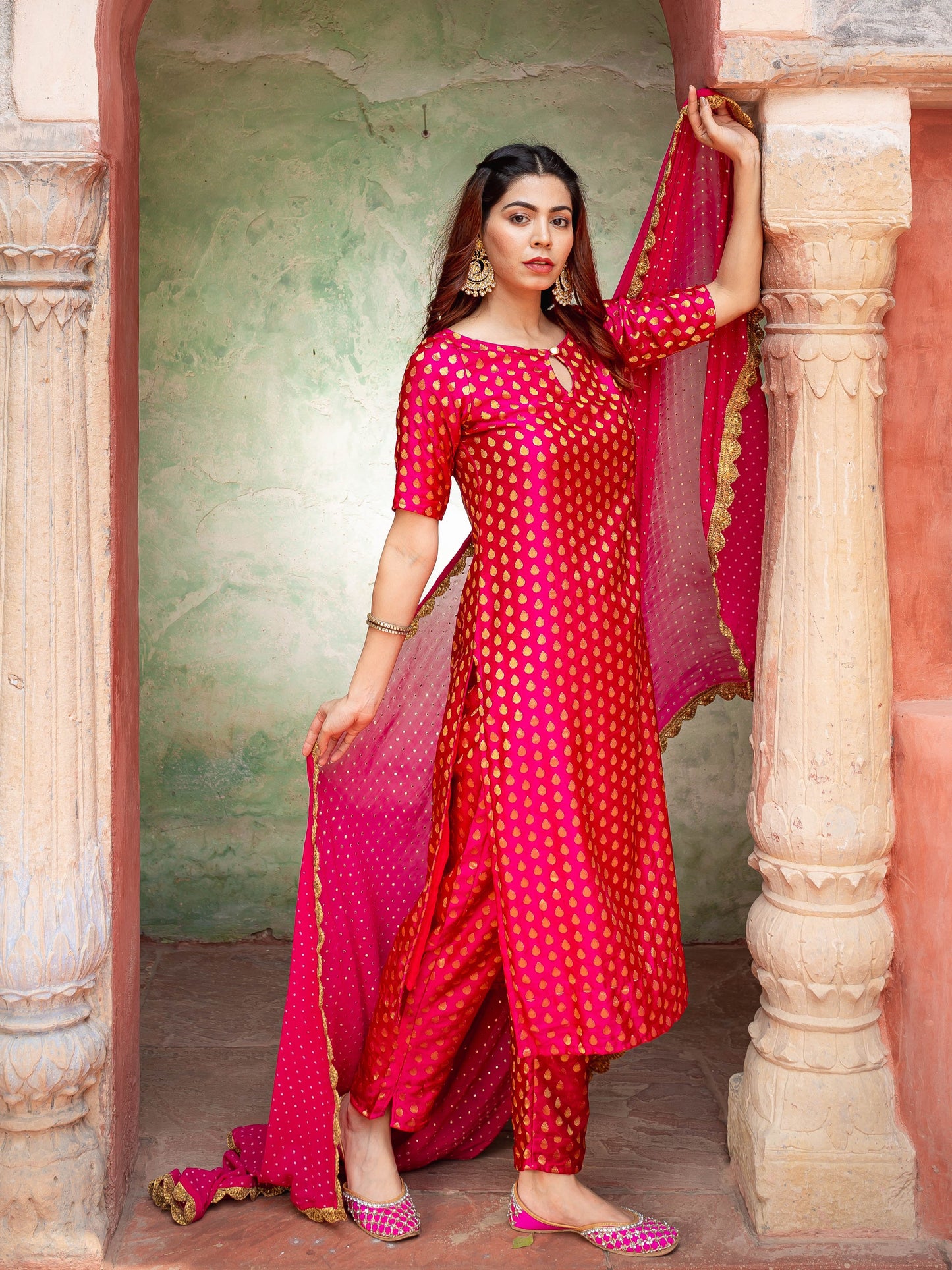Rani pink brocade suit set