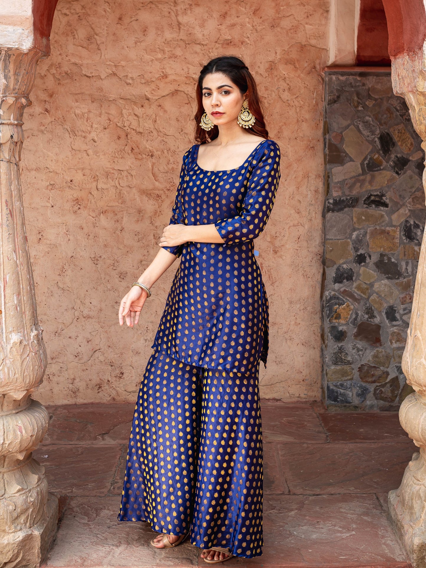 Navy blue brocade sharara set