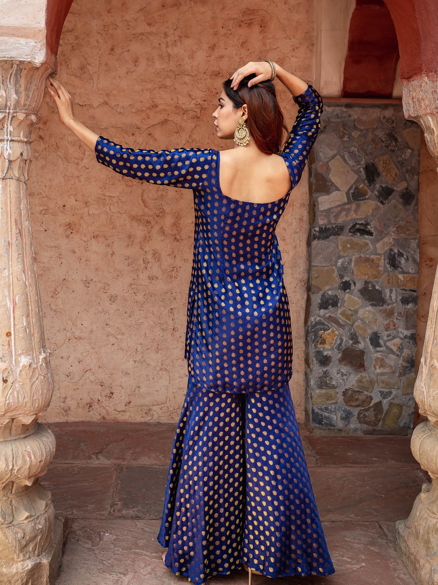 Navy blue brocade sharara set