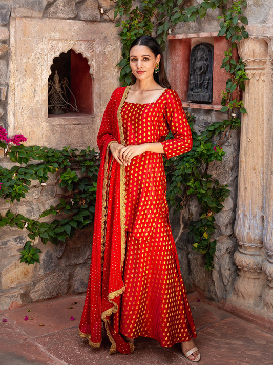 Red brocade sharara set