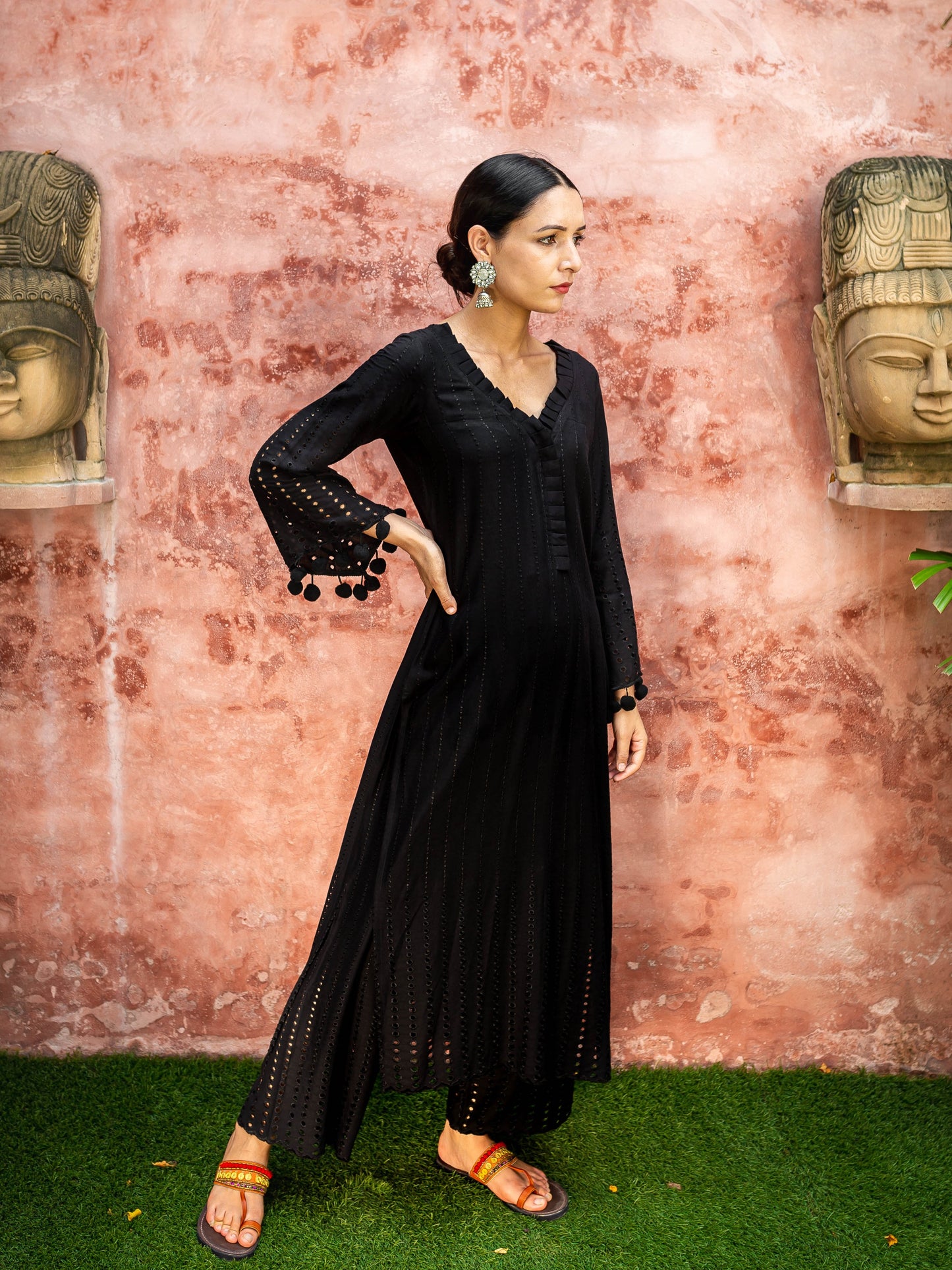 Nysa black chikankari kurta set