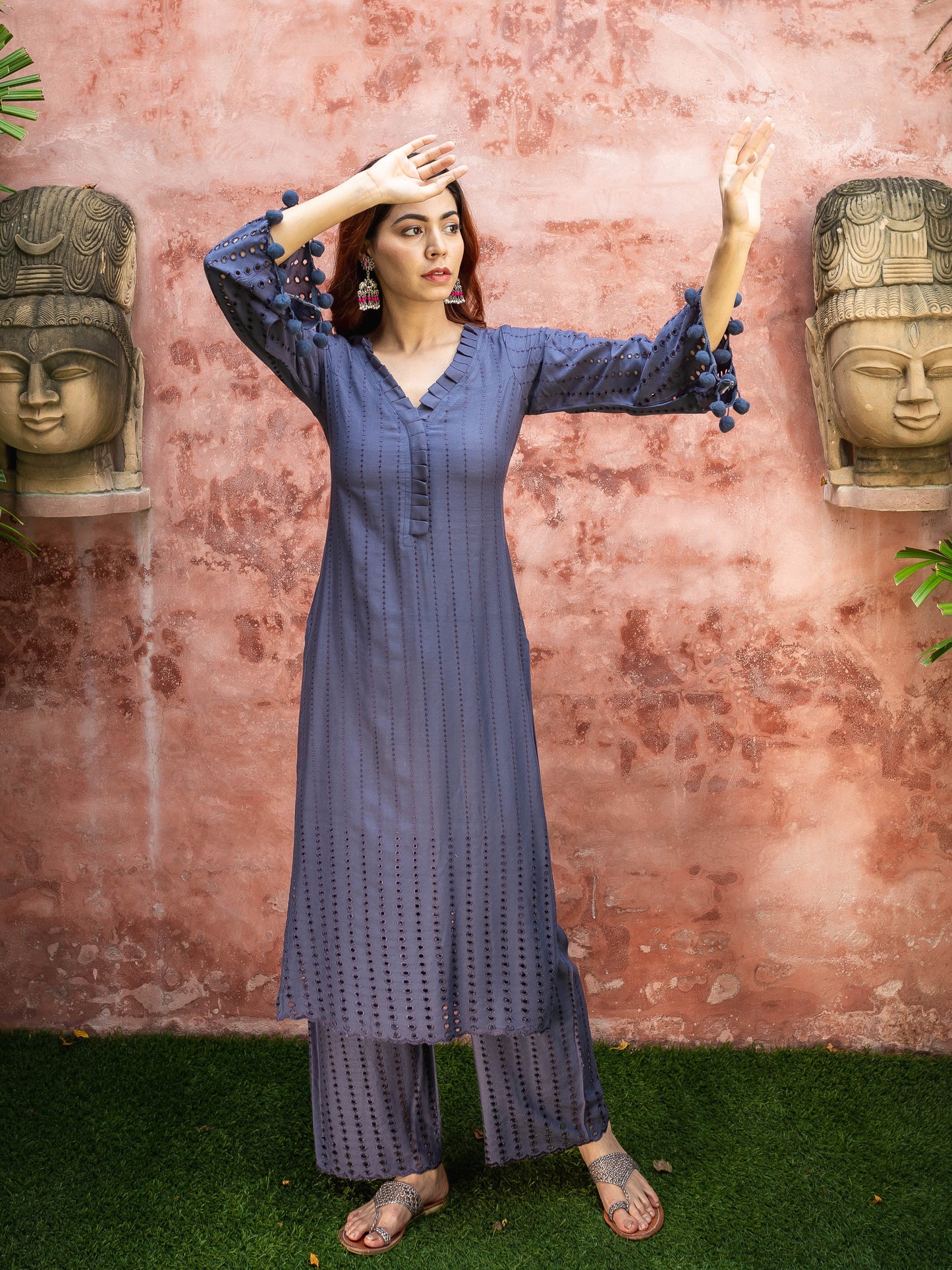 Nysa grey chikankari kurta set