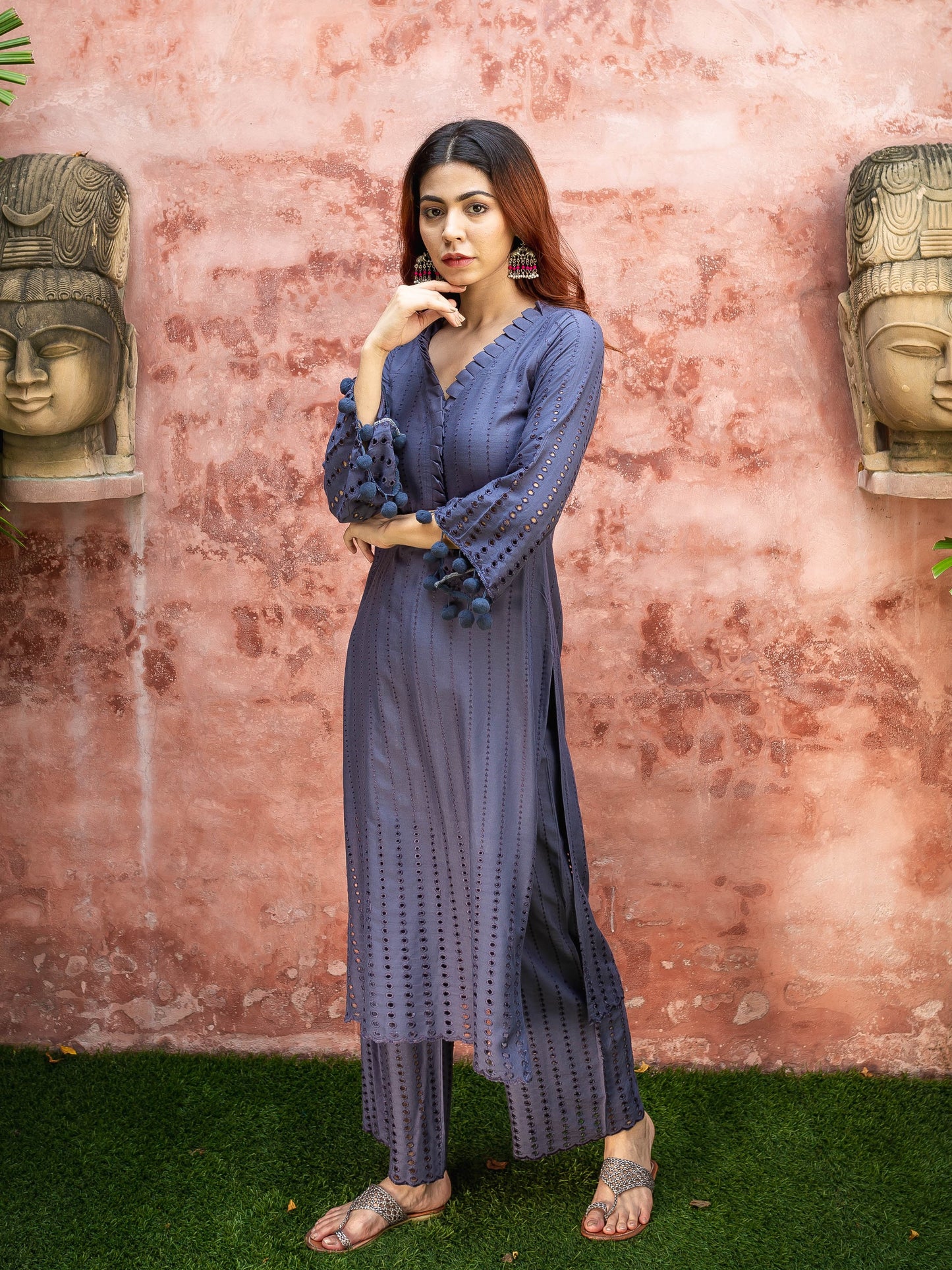 Nysa grey chikankari kurta set