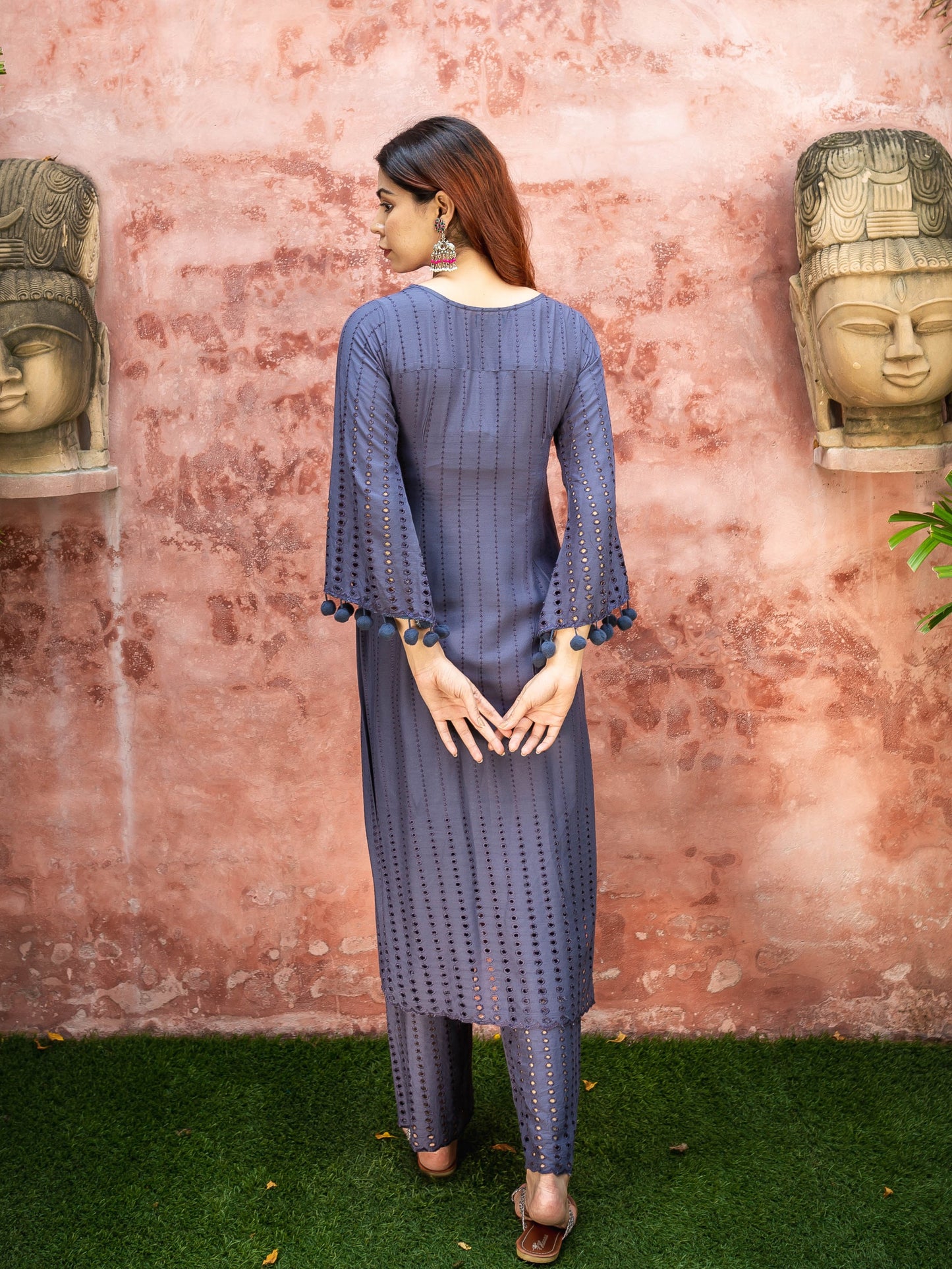 Nysa grey chikankari kurta set