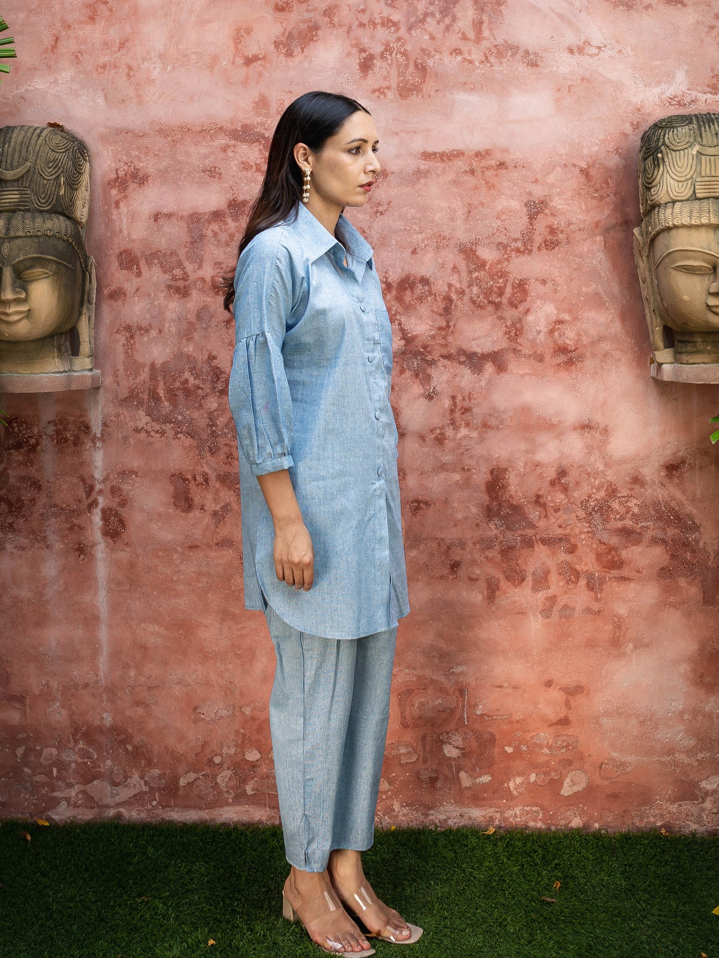 Blue khadi shirt coord set