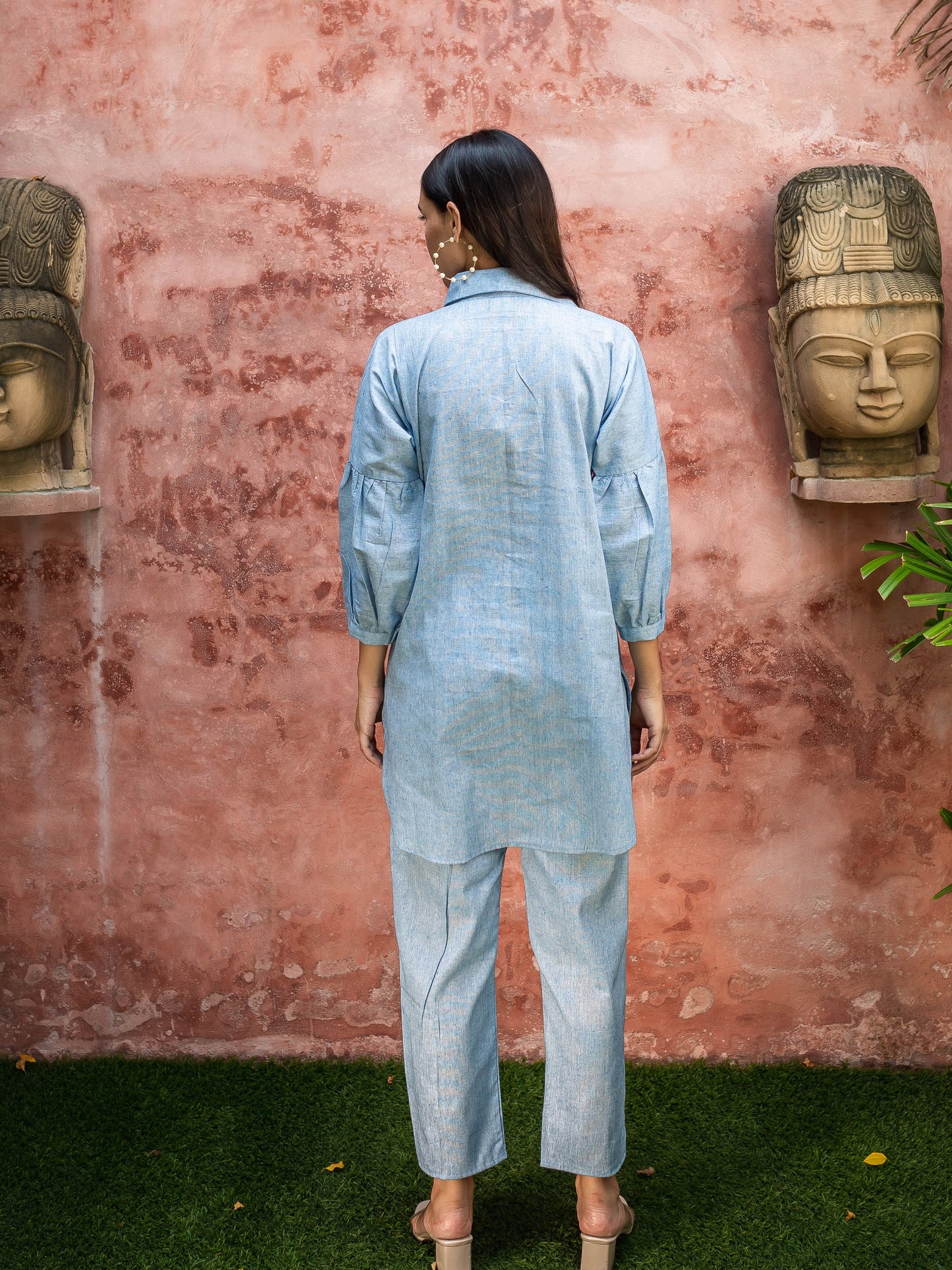 Blue khadi shirt coord set