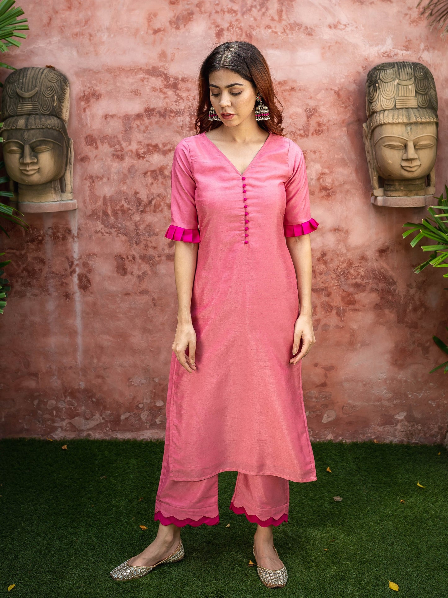 Pink double shade kurta and palazzo set