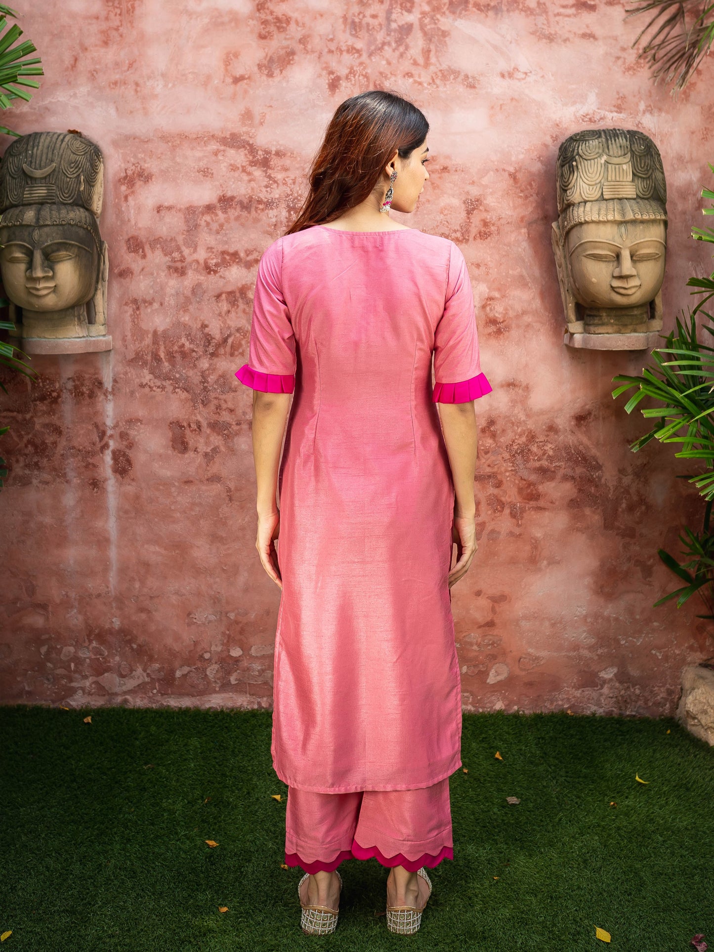 Pink double shade kurta and palazzo set