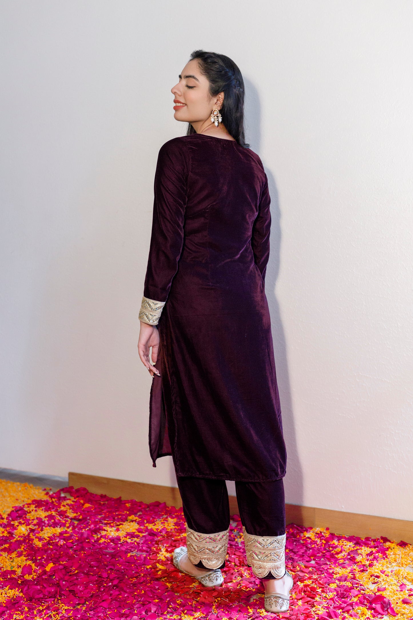 Wine velvet kurta with palazzo ( set of 2)