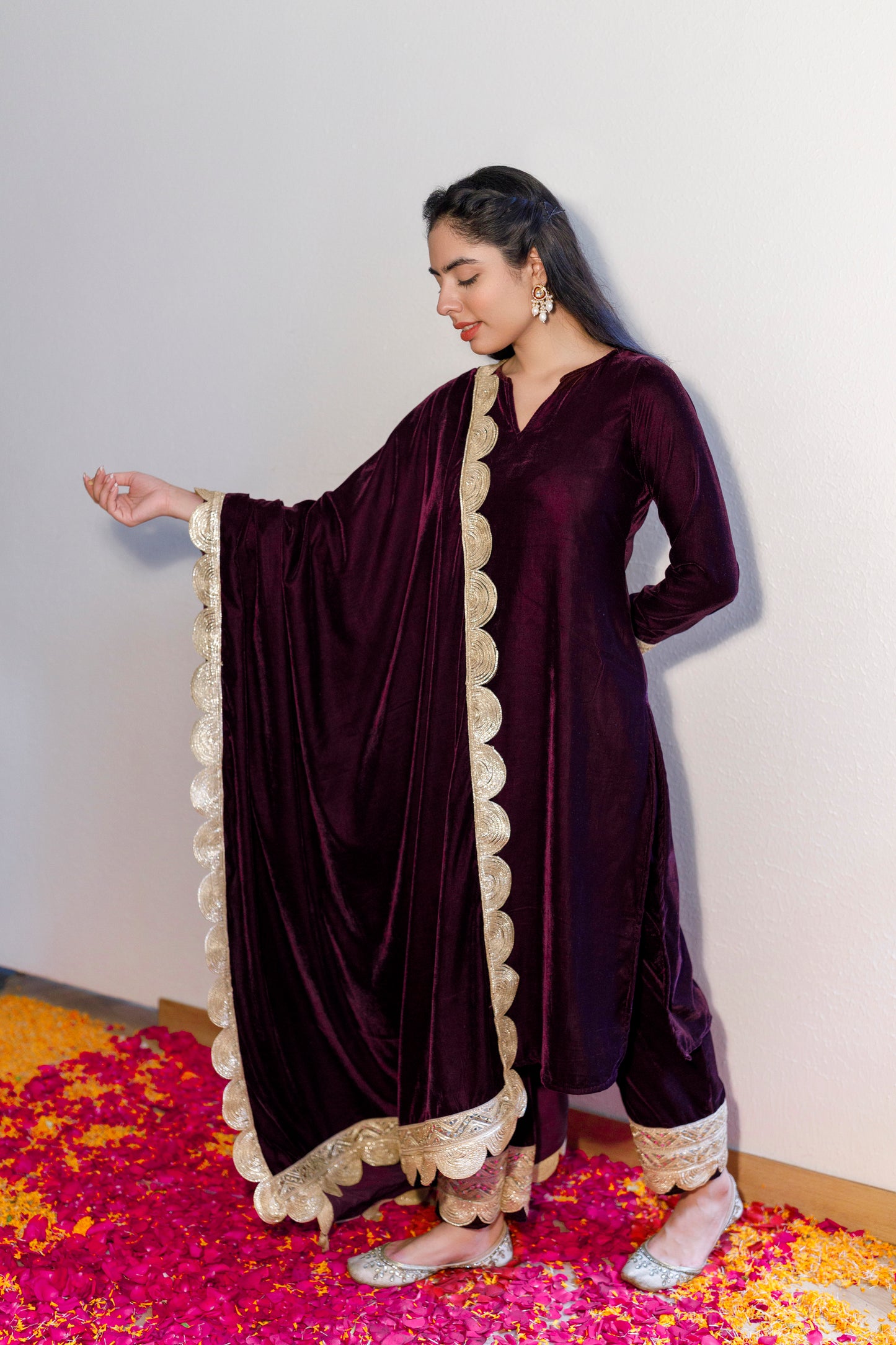 Deep wine velvet shawl