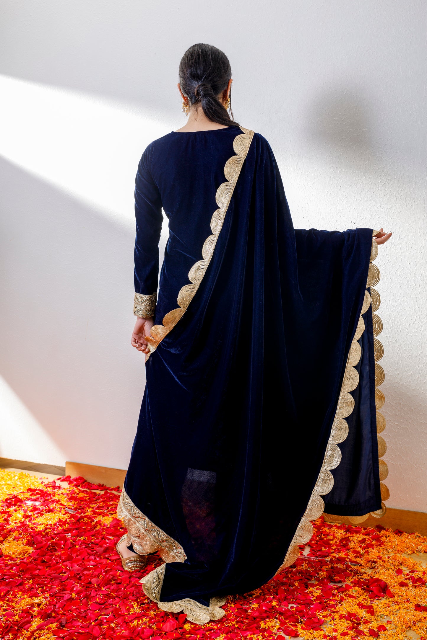 Navy blue velvet shawl
