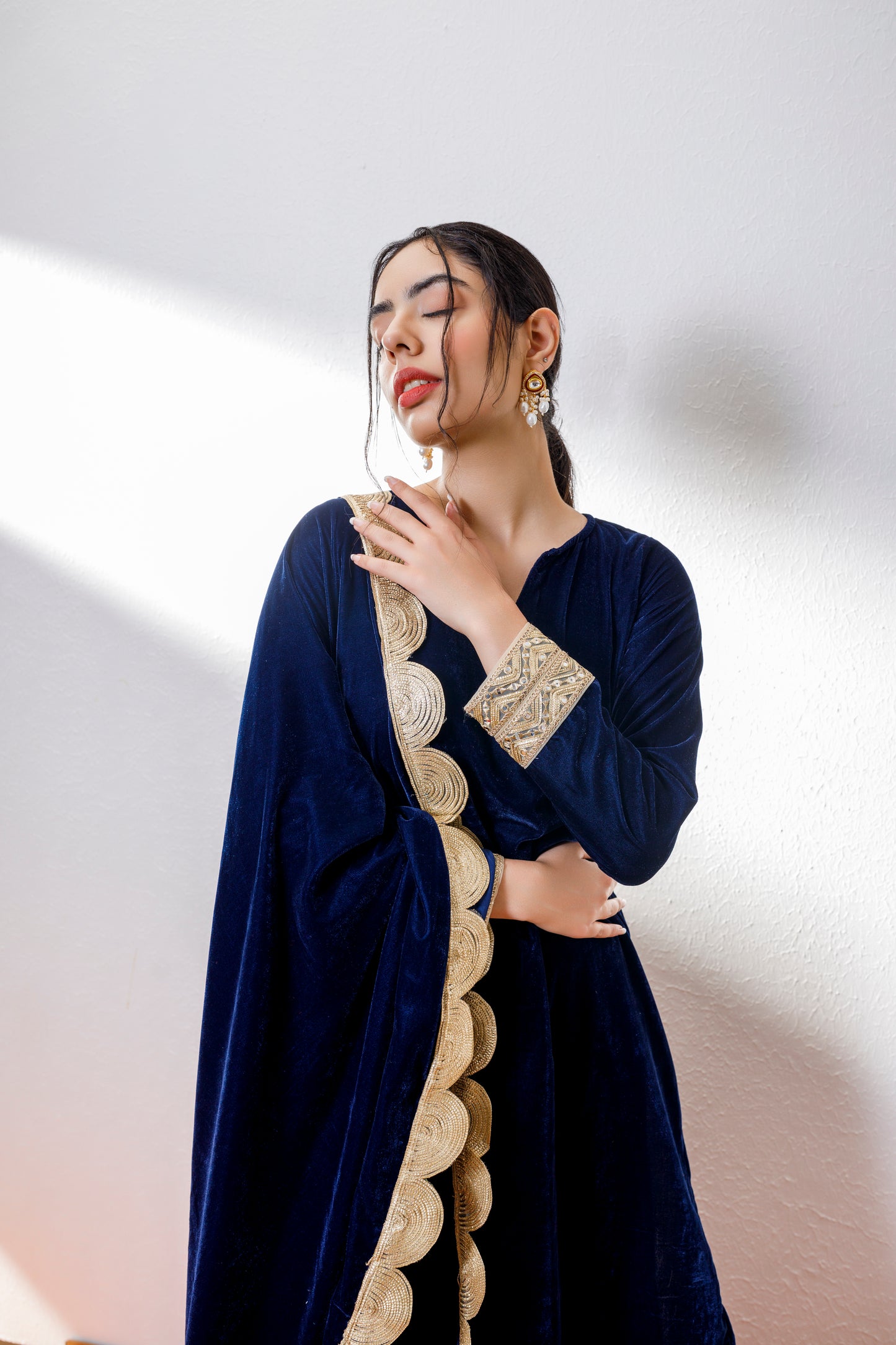 Navy blue velvet shawl