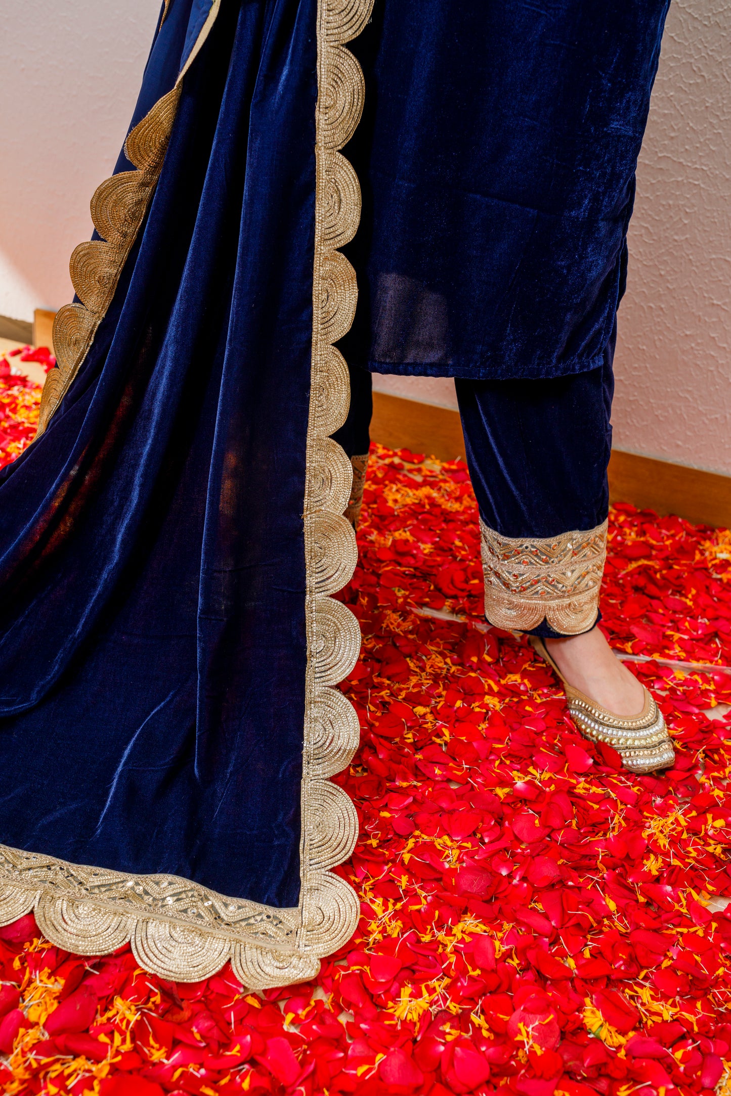 Navy blue velvet shawl