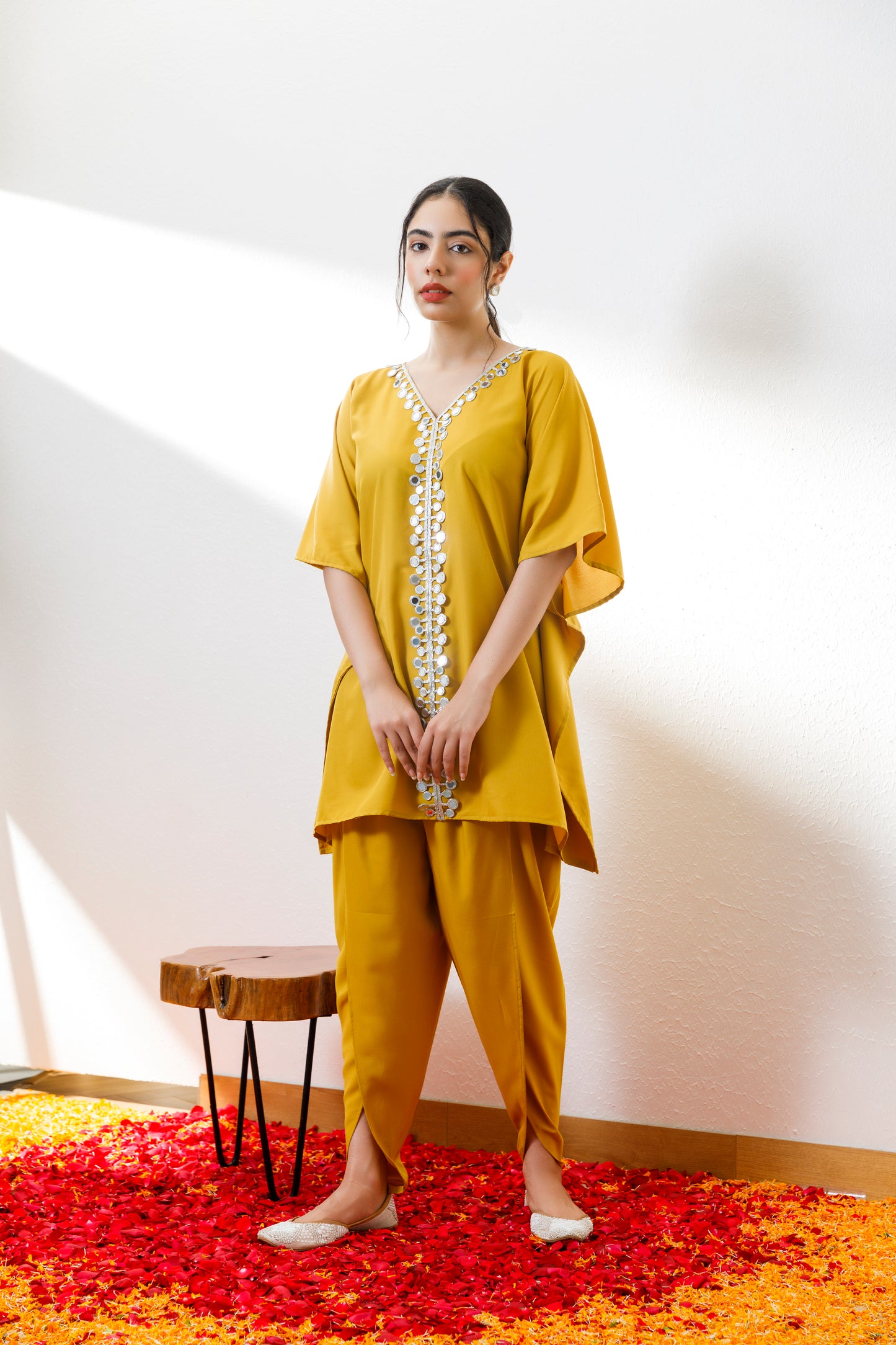 Kamya yellow kaftan and dhoti set
