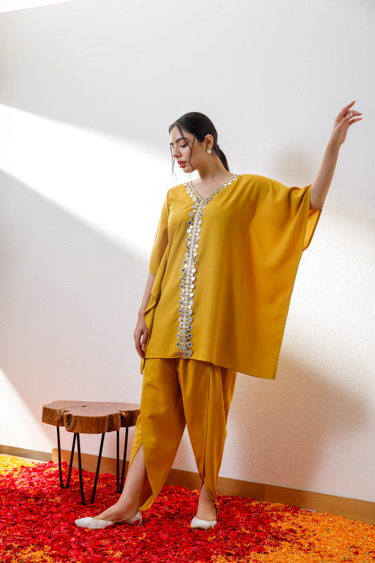 Kamya yellow kaftan and dhoti set