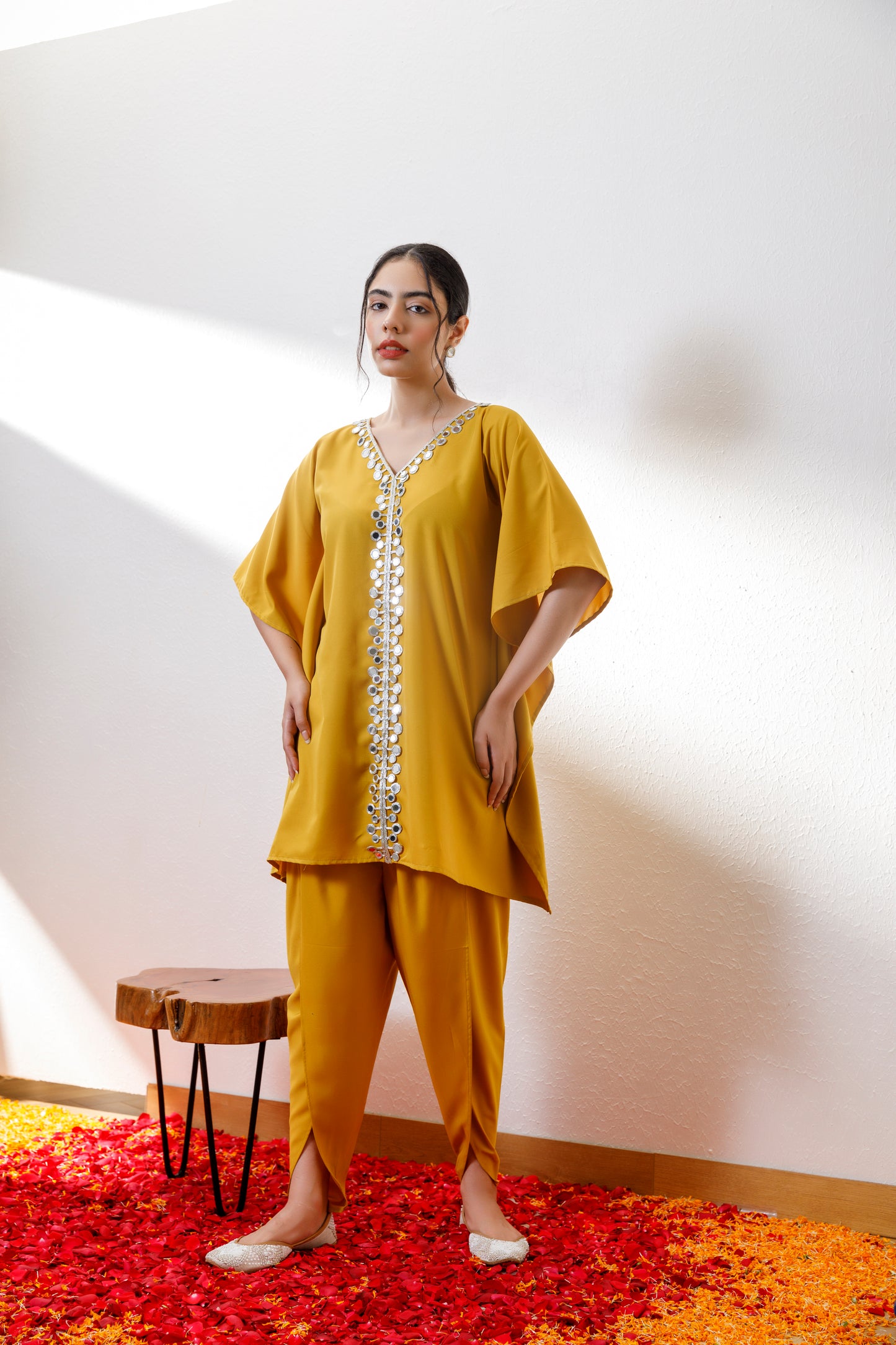 Kamya yellow kaftan and dhoti set
