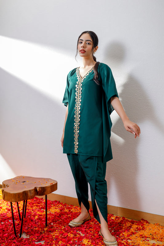 Kamya green kaftan and dhoti set