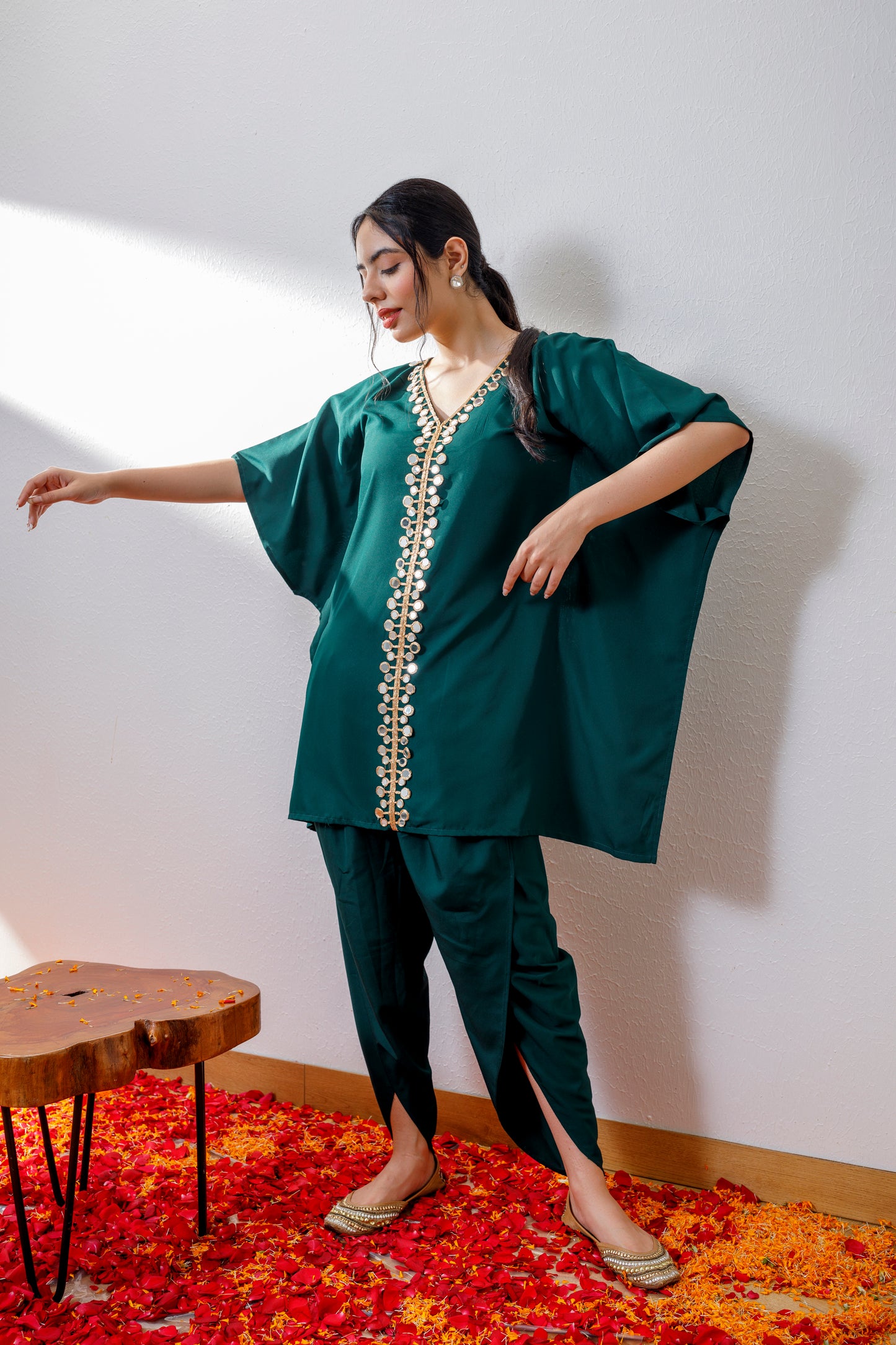 Kamya green kaftan and dhoti set