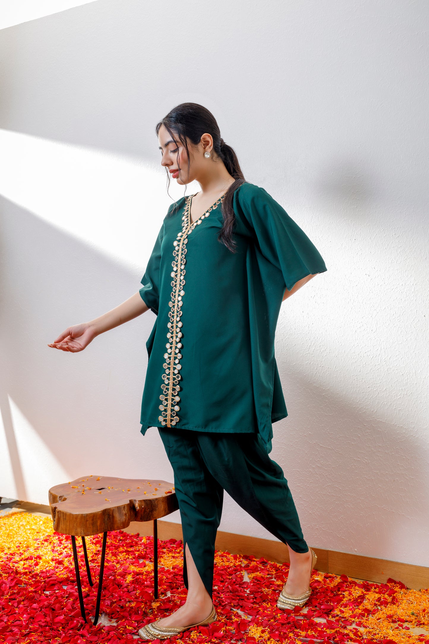 Kamya green kaftan and dhoti set
