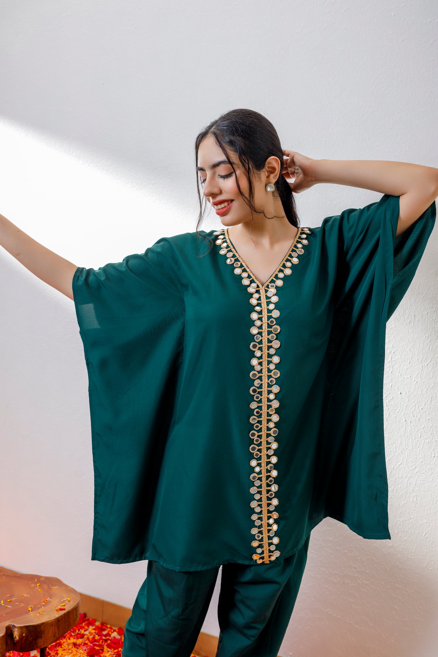 Kamya green kaftan and dhoti set