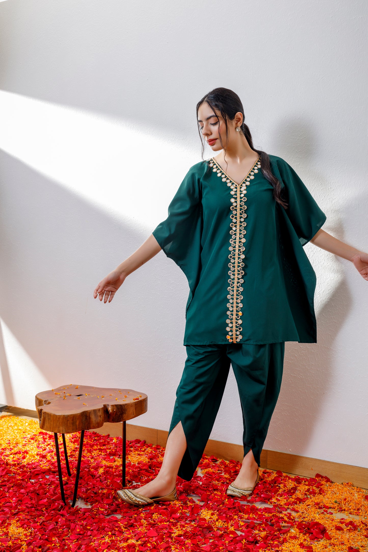 Kamya green kaftan and dhoti set
