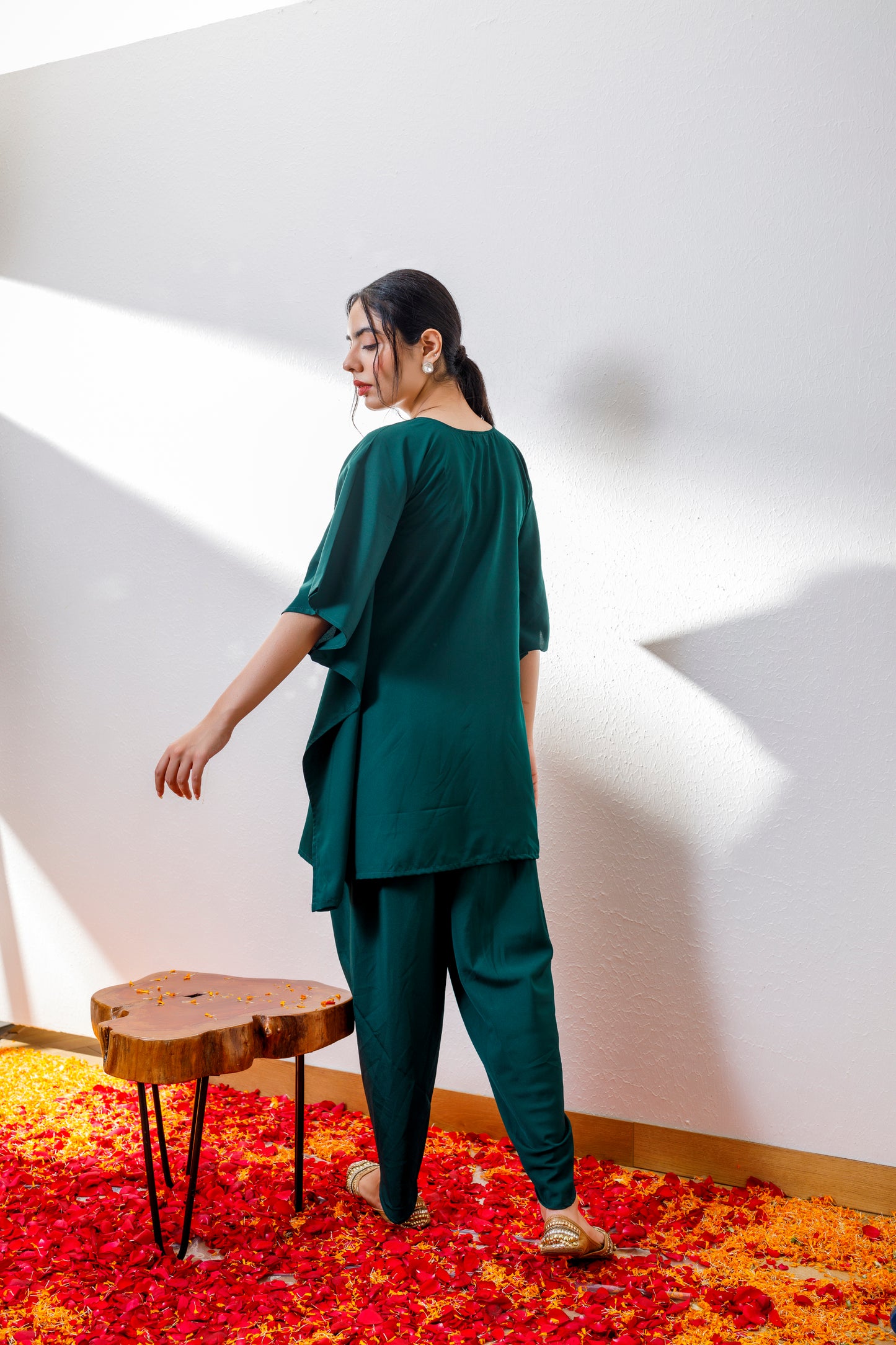 Kamya green kaftan and dhoti set